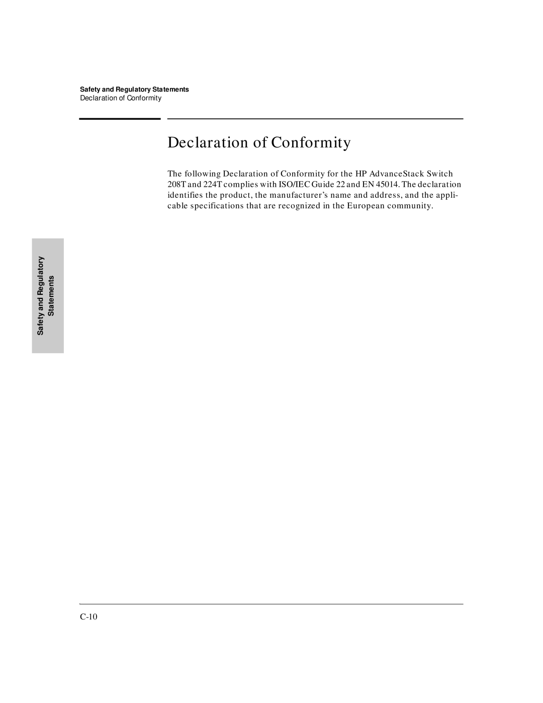 HP J3177A, J3175A manual Declaration of Conformity 