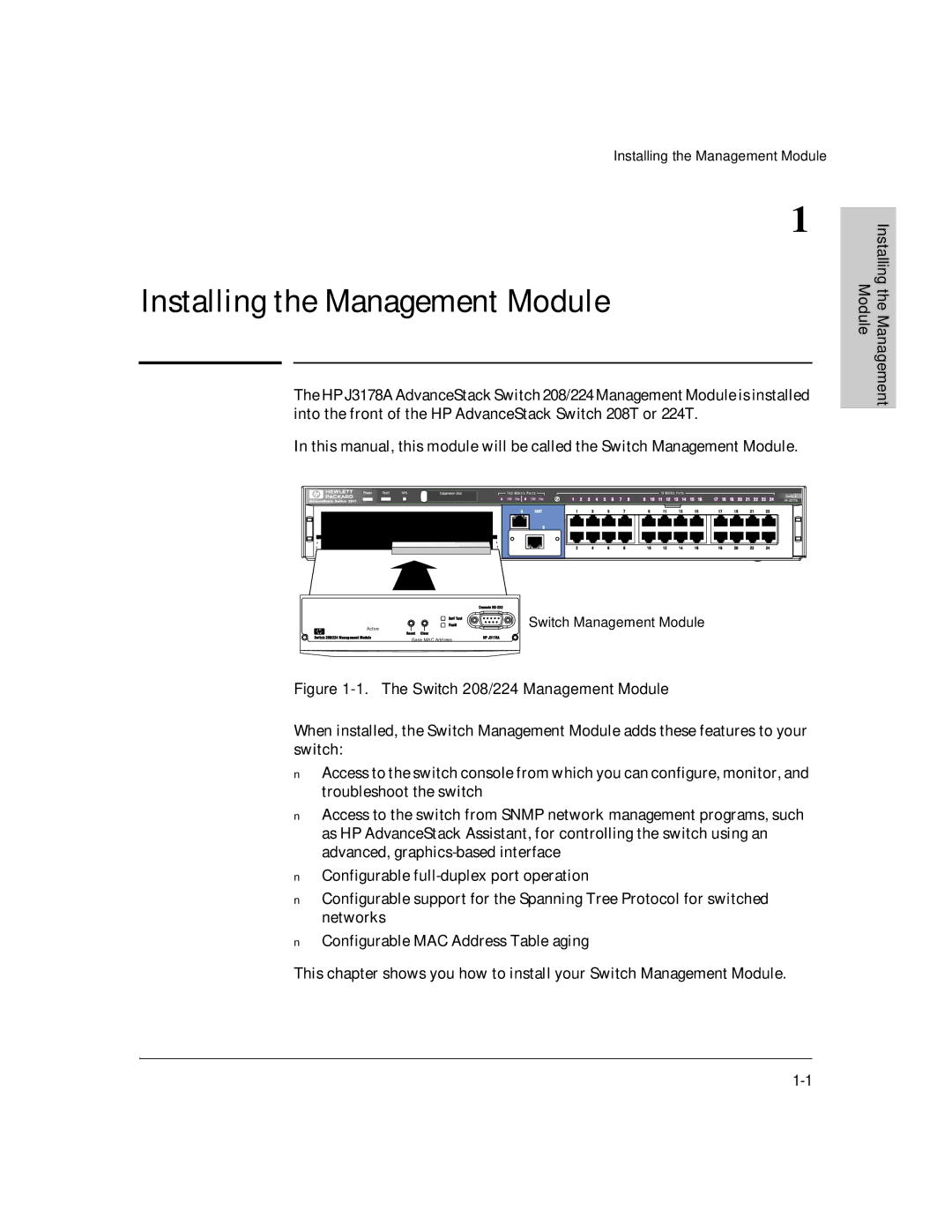 HP J3178A manual Installing the Management Module 