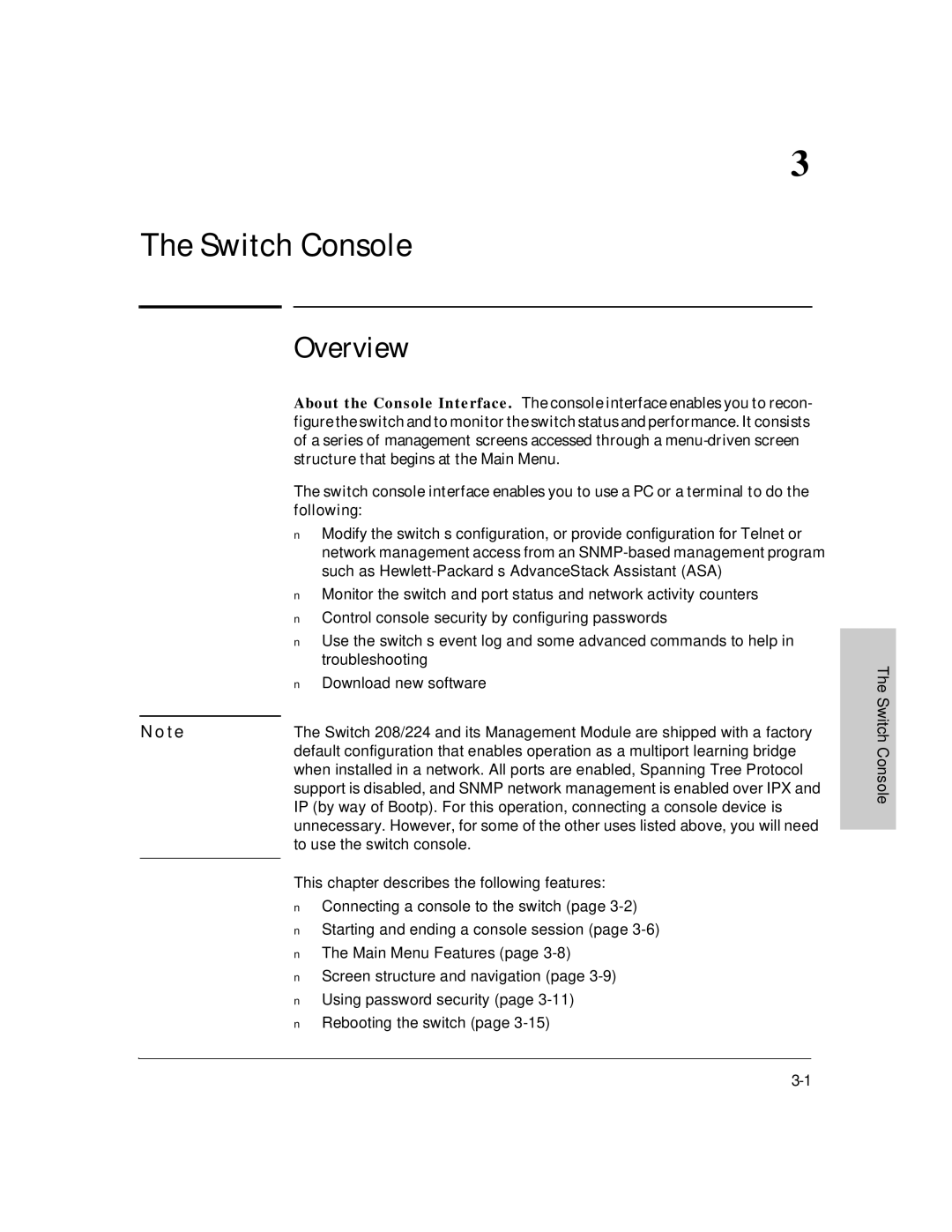 HP J3178A manual Switch Console, T e 