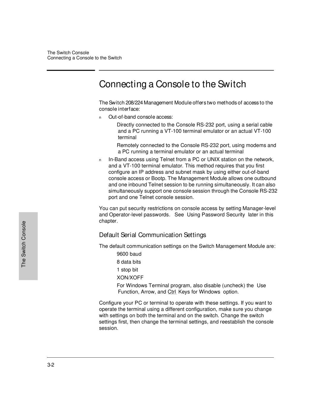 HP J3178A manual Connecting a Console to the Switch, Switch Console 