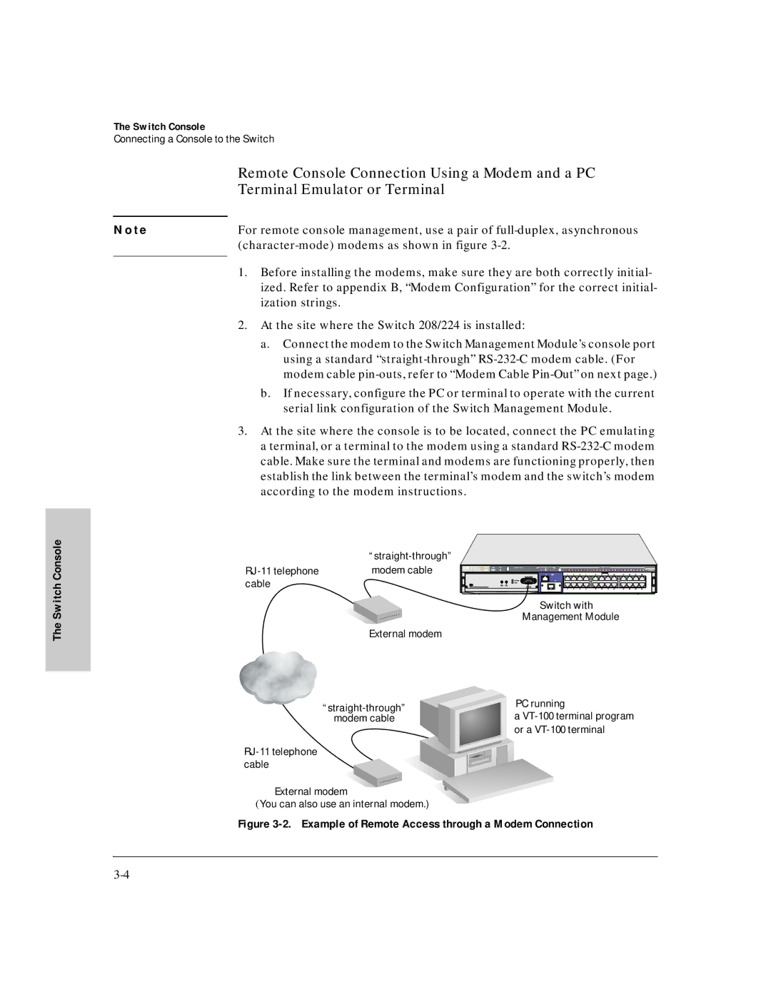 HP J3178A manual Remote Console Connection Using a Modem and a PC 