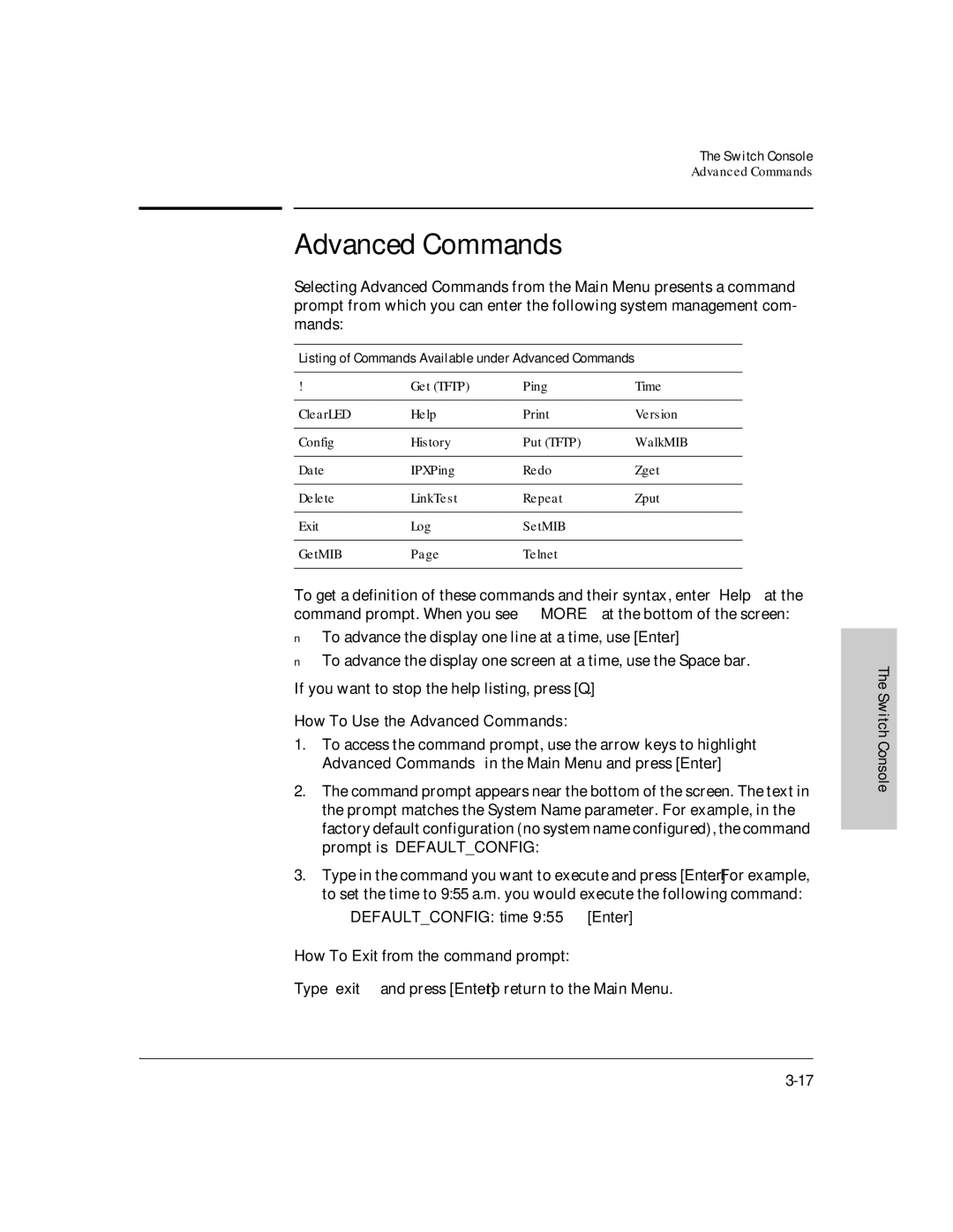 HP J3178A manual How To Use the Advanced Commands, How To Exit from the command prompt 