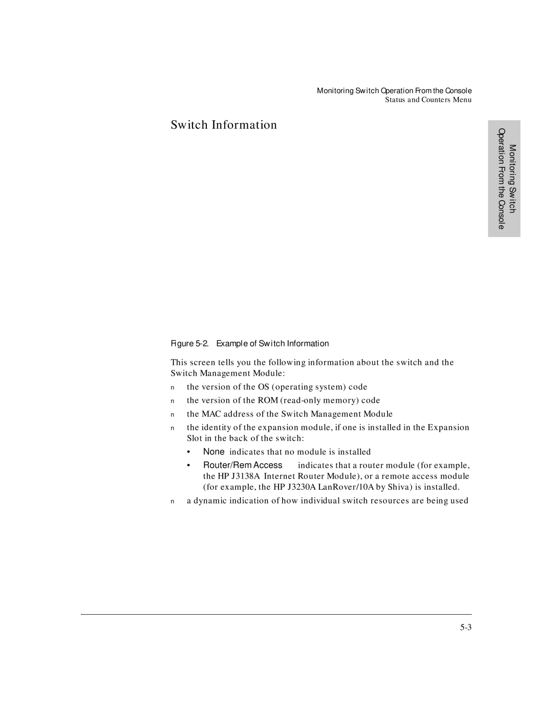 HP J3178A manual Example of Switch Information 