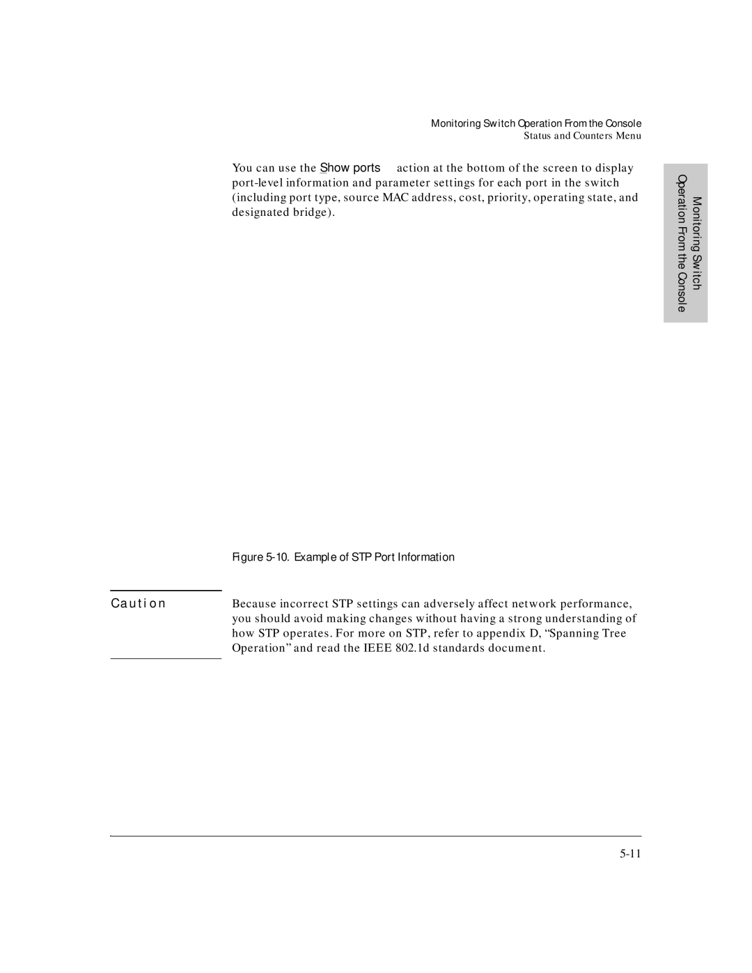 HP J3178A manual Example of STP Port Information, Operation and read the Ieee 802.1d standards document 