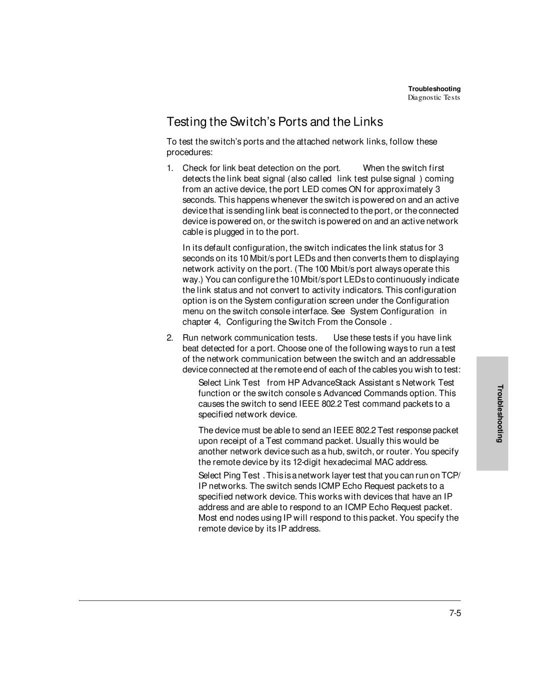 HP J3178A manual Testing the Switch’s Ports and the Links 