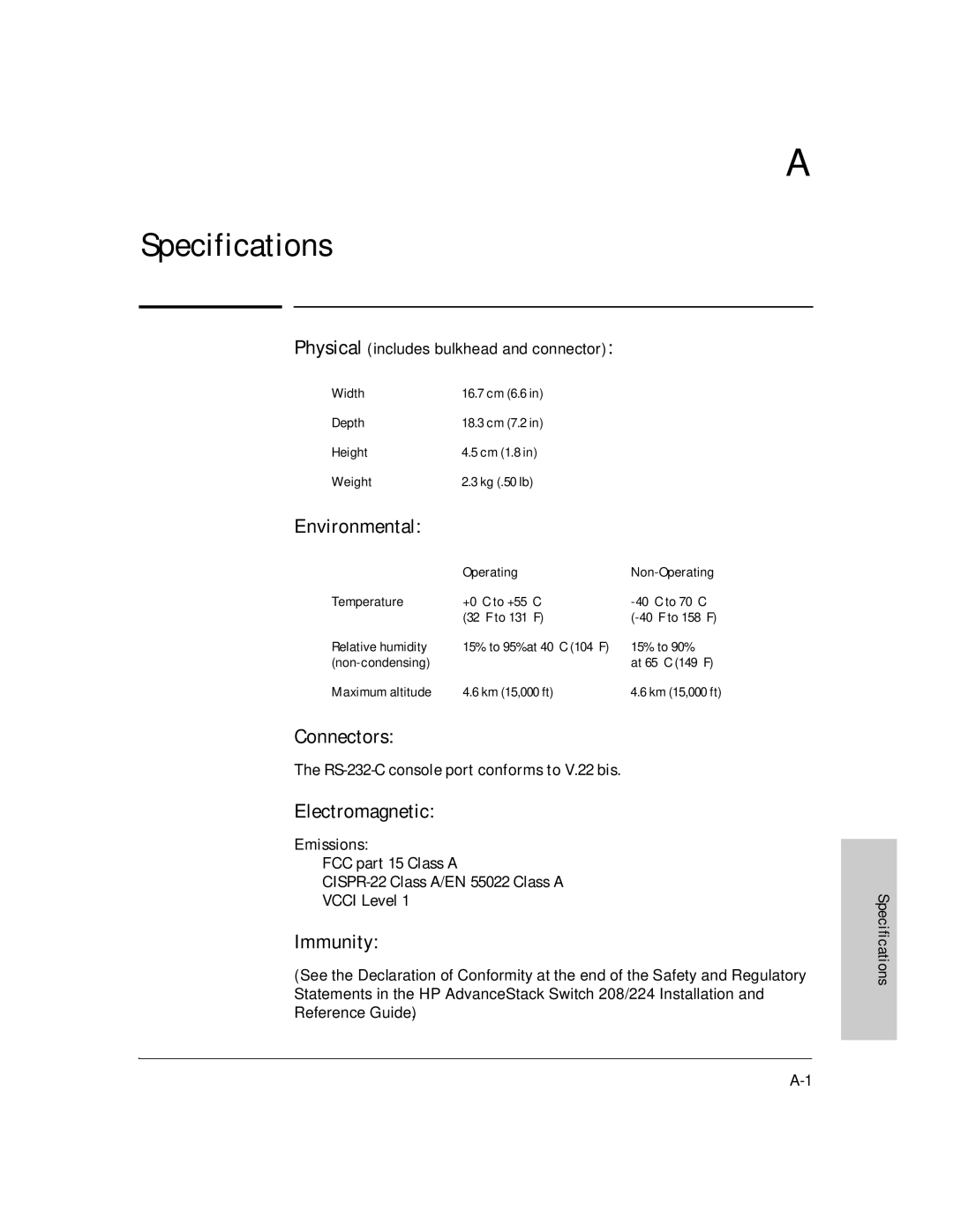 HP J3178A manual Specifications, Environmental 