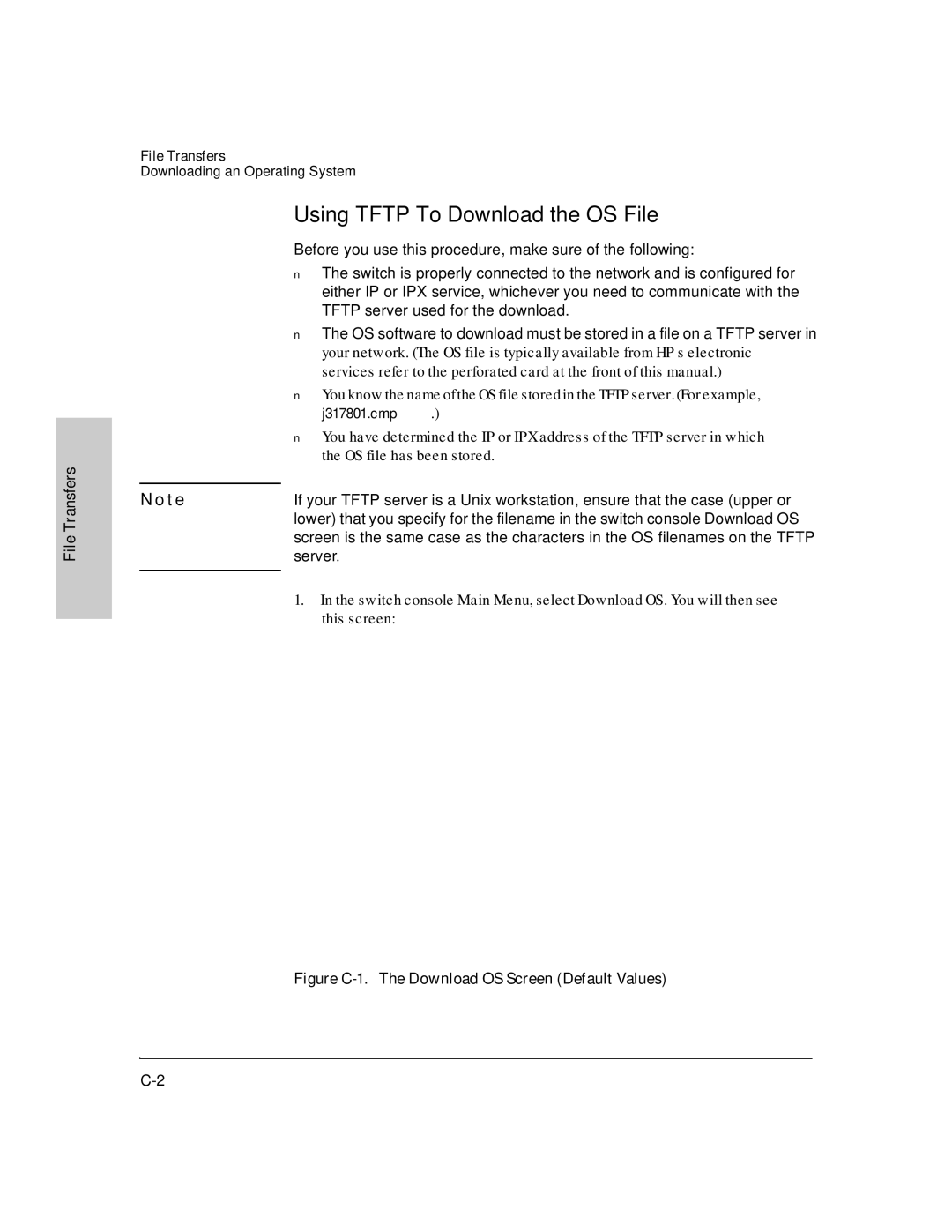 HP J3178A manual Using Tftp To Download the OS File, File Transfers 