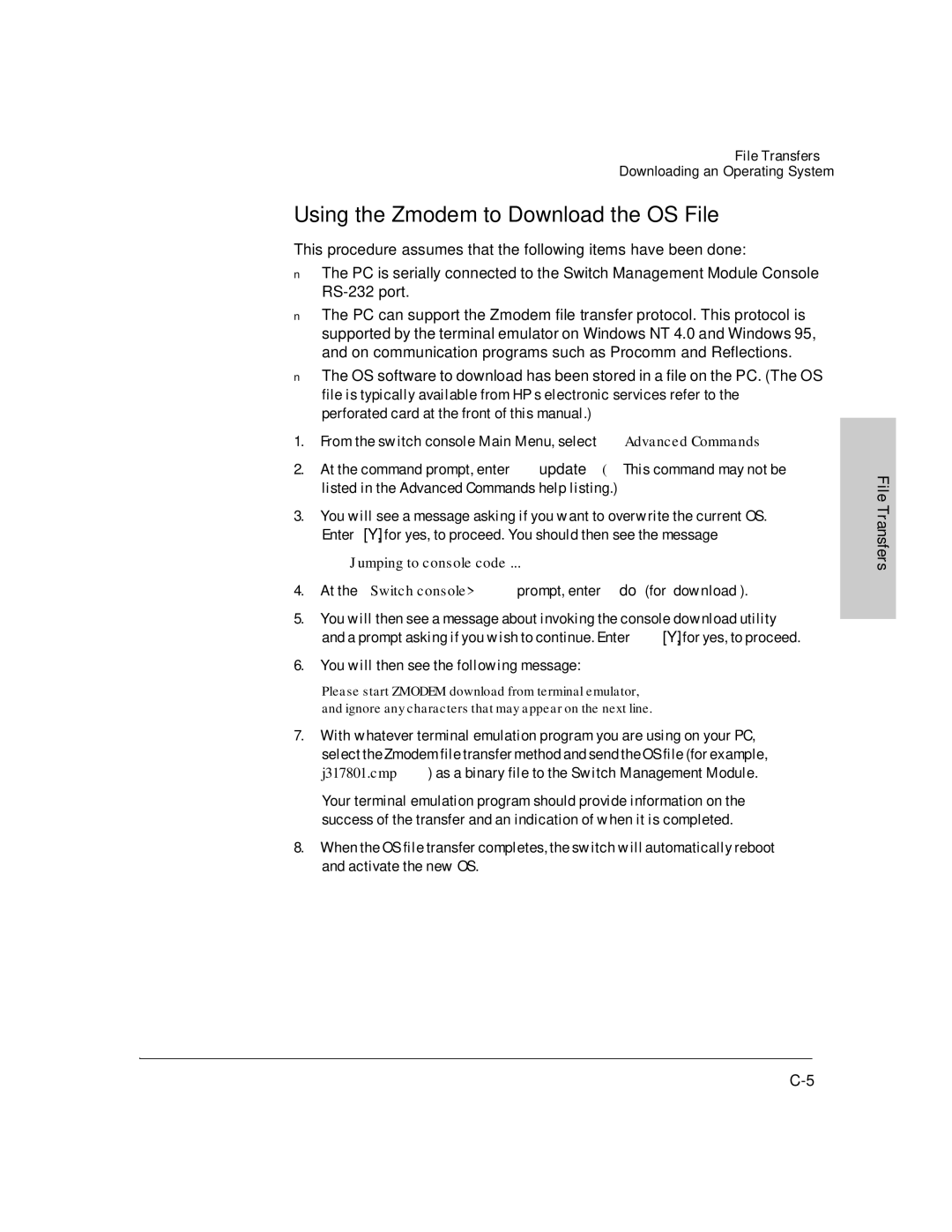 HP J3178A manual Using the Zmodem to Download the OS File, Jumping to console code 