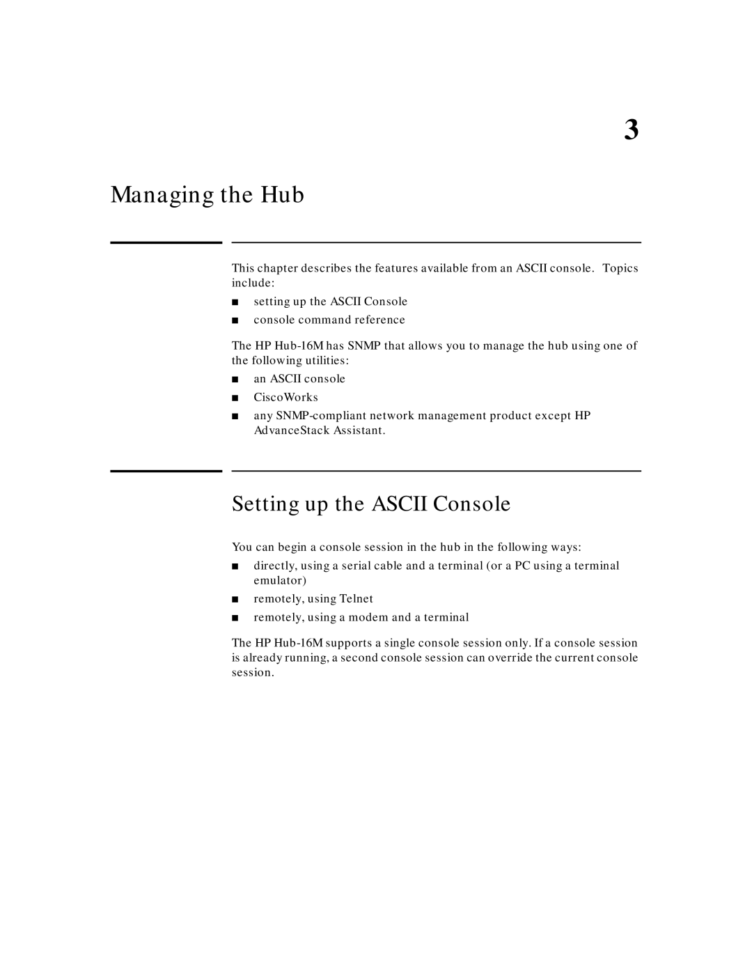 HP J3188A manual Managing the Hub, Setting up the Ascii Console 