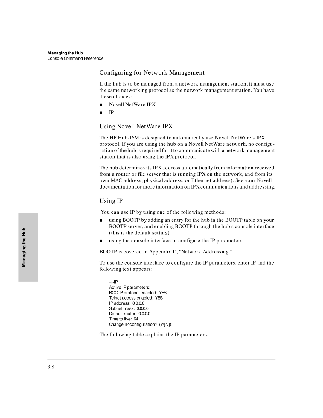 HP J3188A manual Configuring for Network Management, Using Novell NetWare IPX, Using IP 