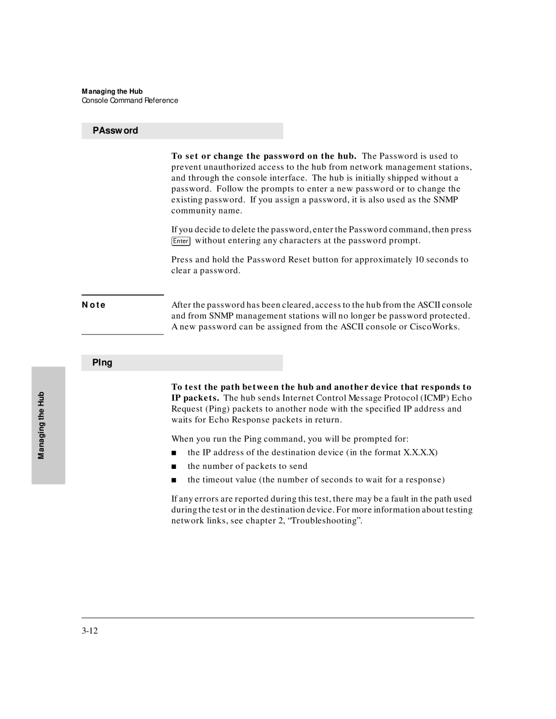 HP J3188A manual PAssword, PIng, Community name, Clear a password 