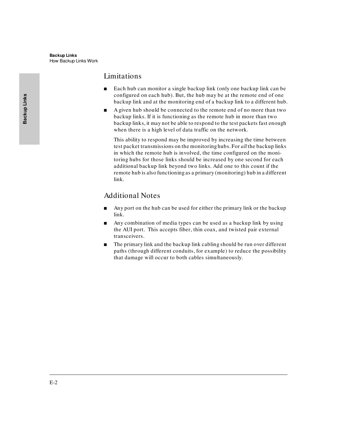 HP J3188A manual Limitations, Additional Notes, Backup Links 