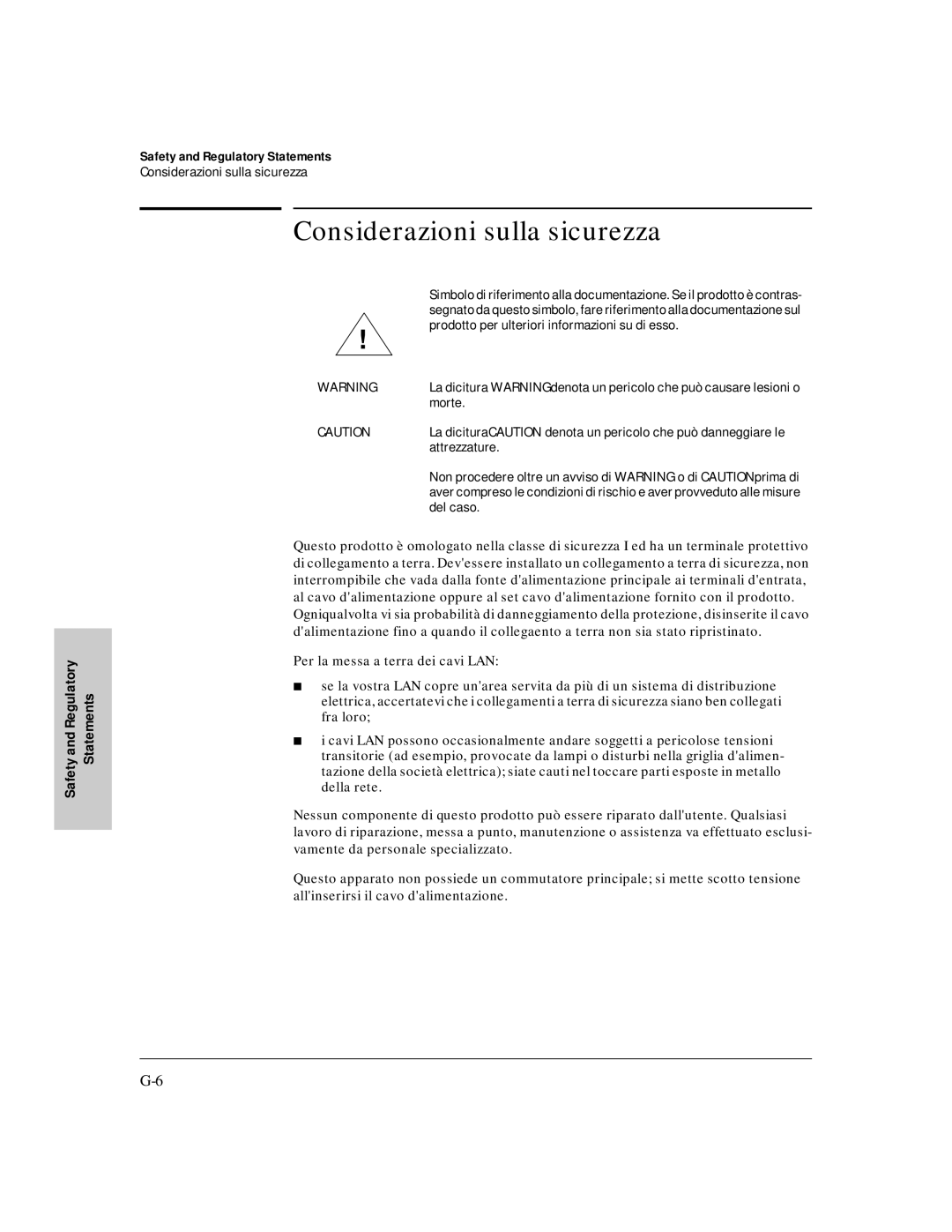 HP J3188A manual Considerazioni sulla sicurezza 