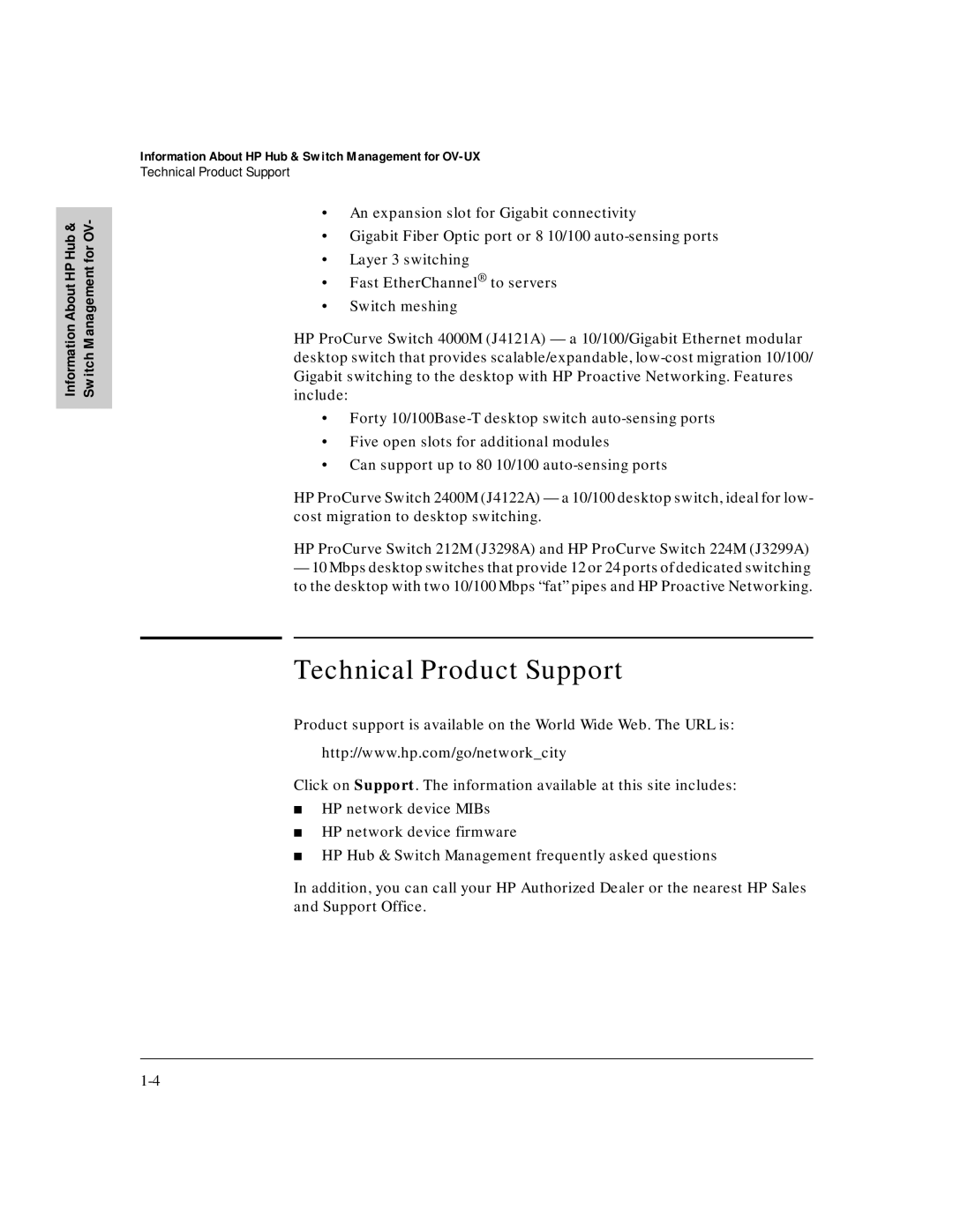 HP J3250M manual Technical Product Support 