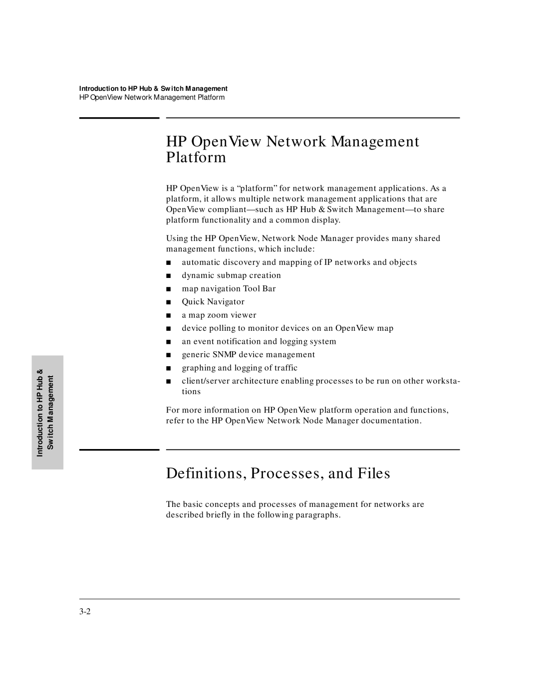 HP J3250M manual HP OpenView Network Management Platform, Definitions, Processes, and Files 