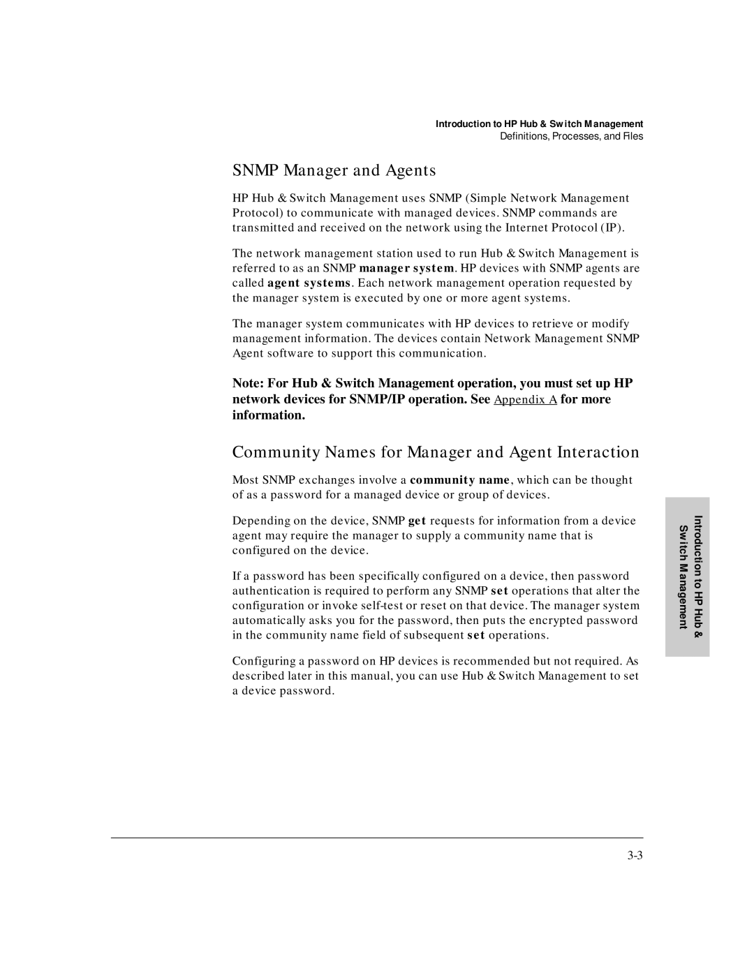 HP J3250M manual Snmp Manager and Agents, Definitions, Processes, and Files 