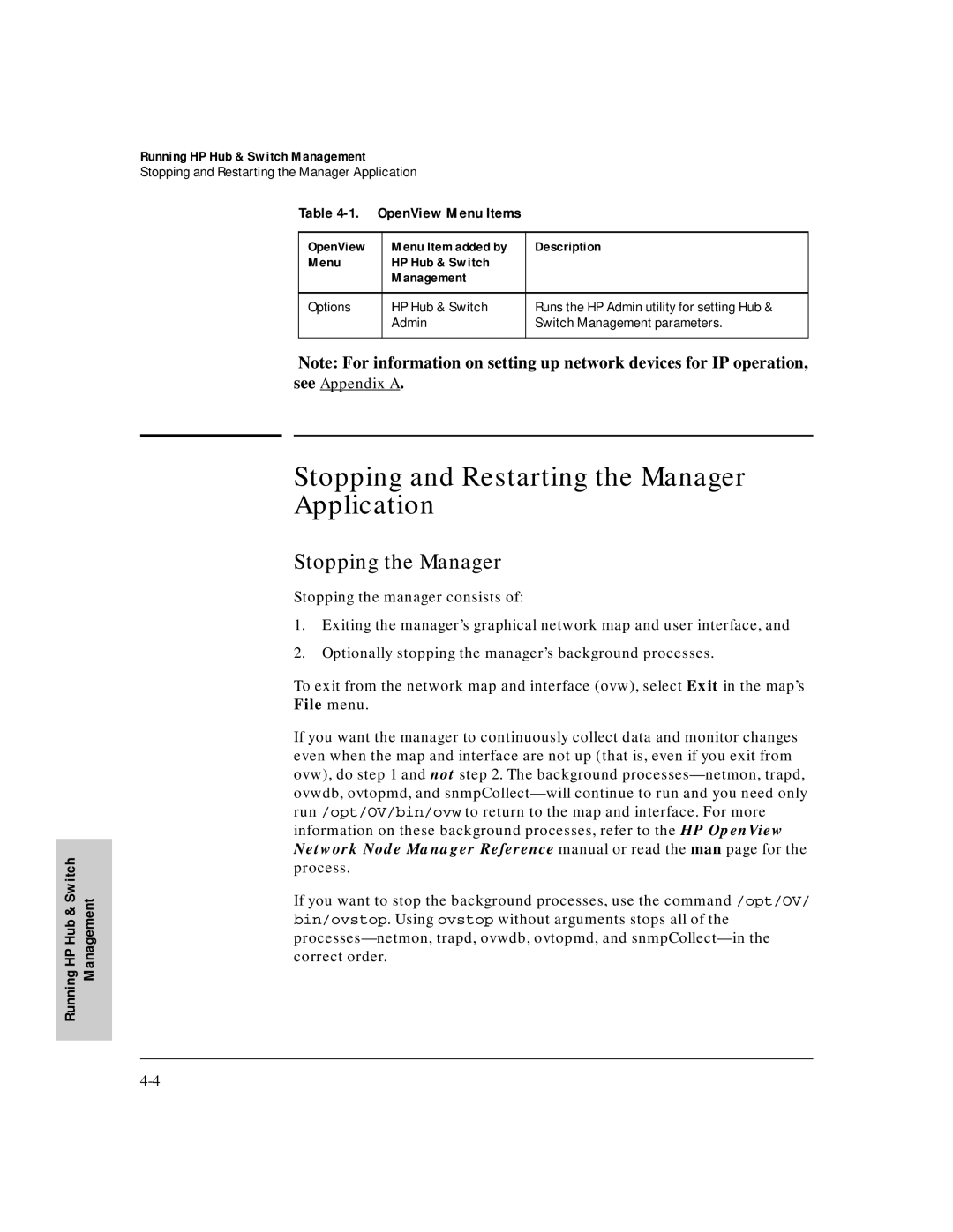 HP J3250M manual Stopping and Restarting the Manager Application, Stopping the Manager 