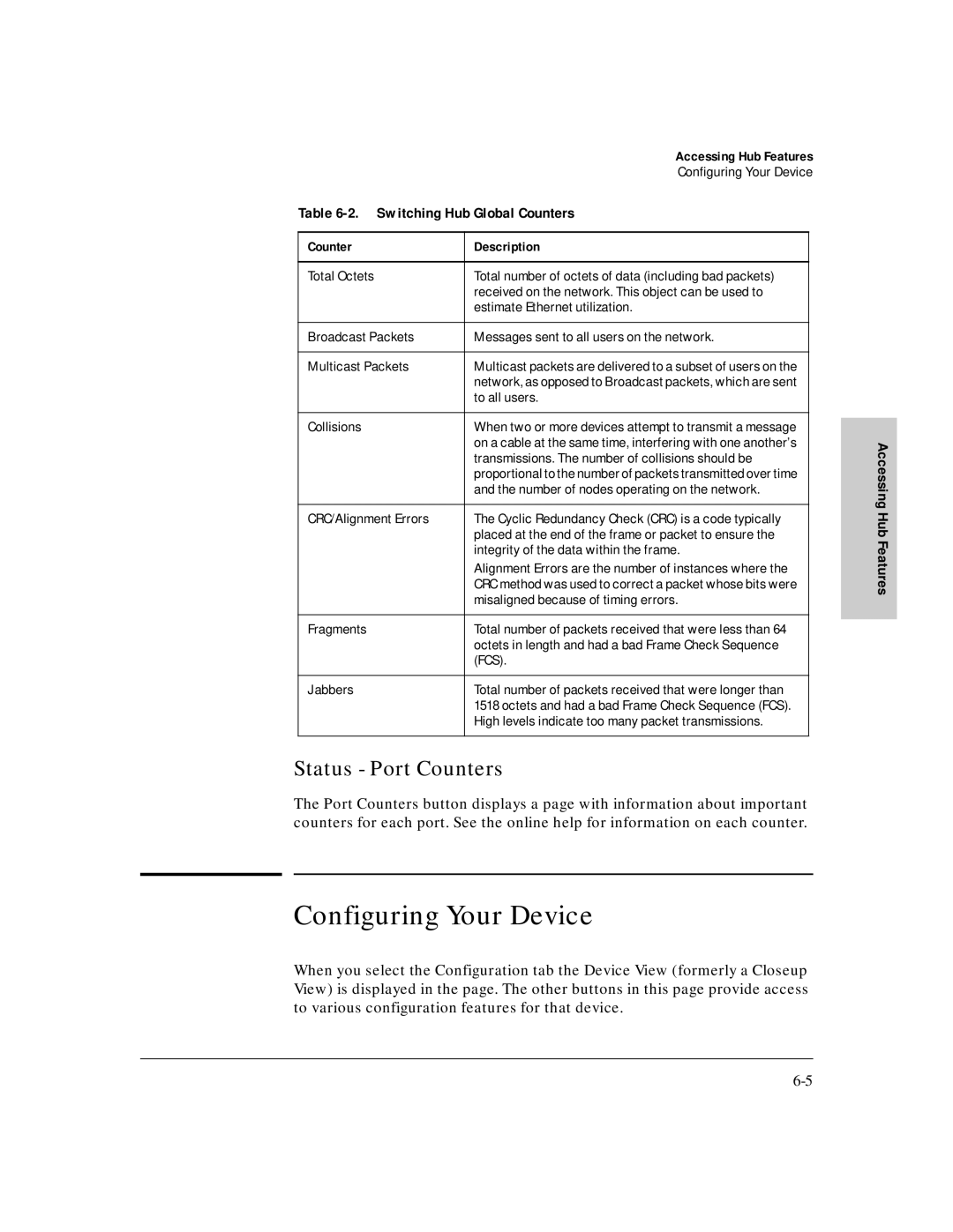 HP J3250M manual Configuring Your Device, Status Port Counters 