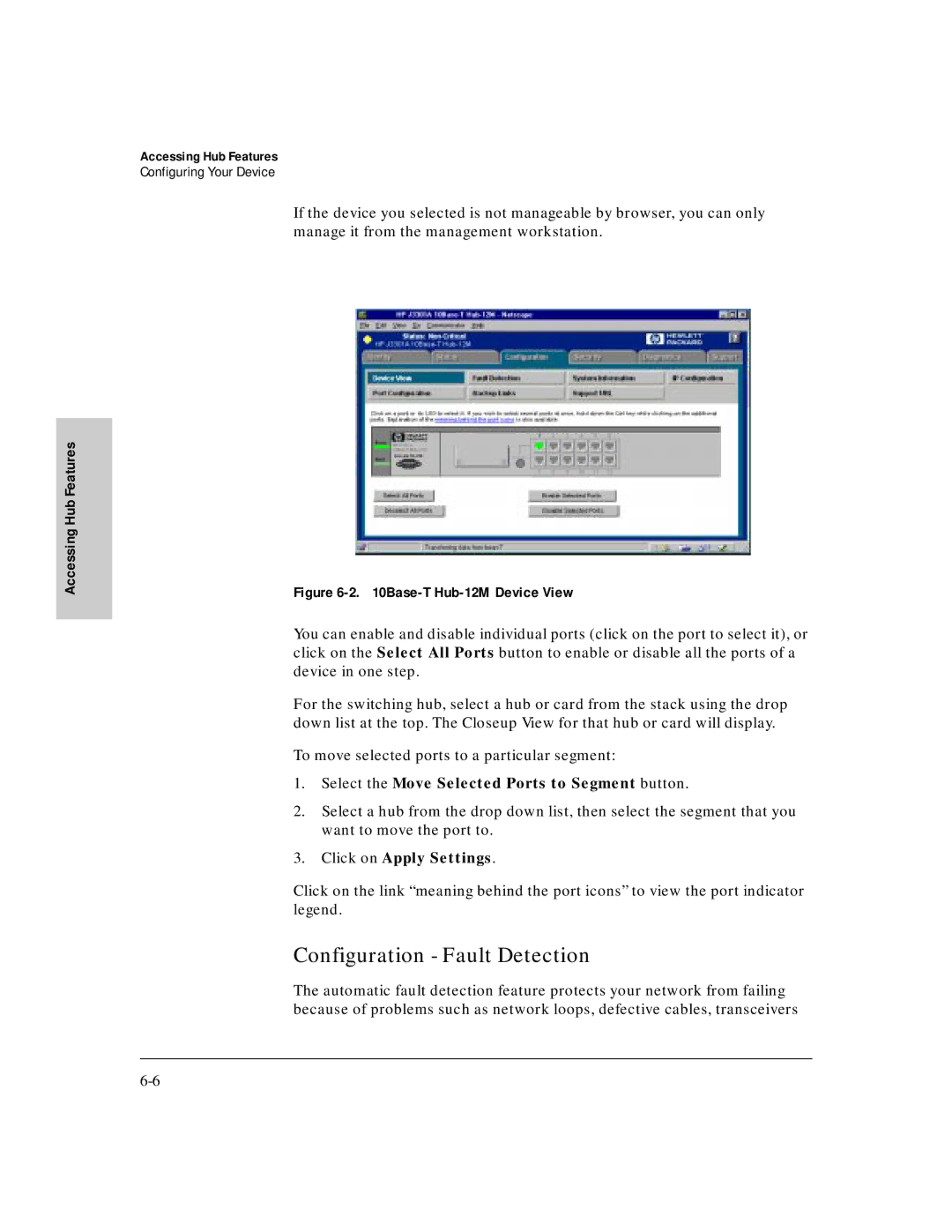 HP J3250M manual Configuration Fault Detection, Base-T Hub-12M Device View 