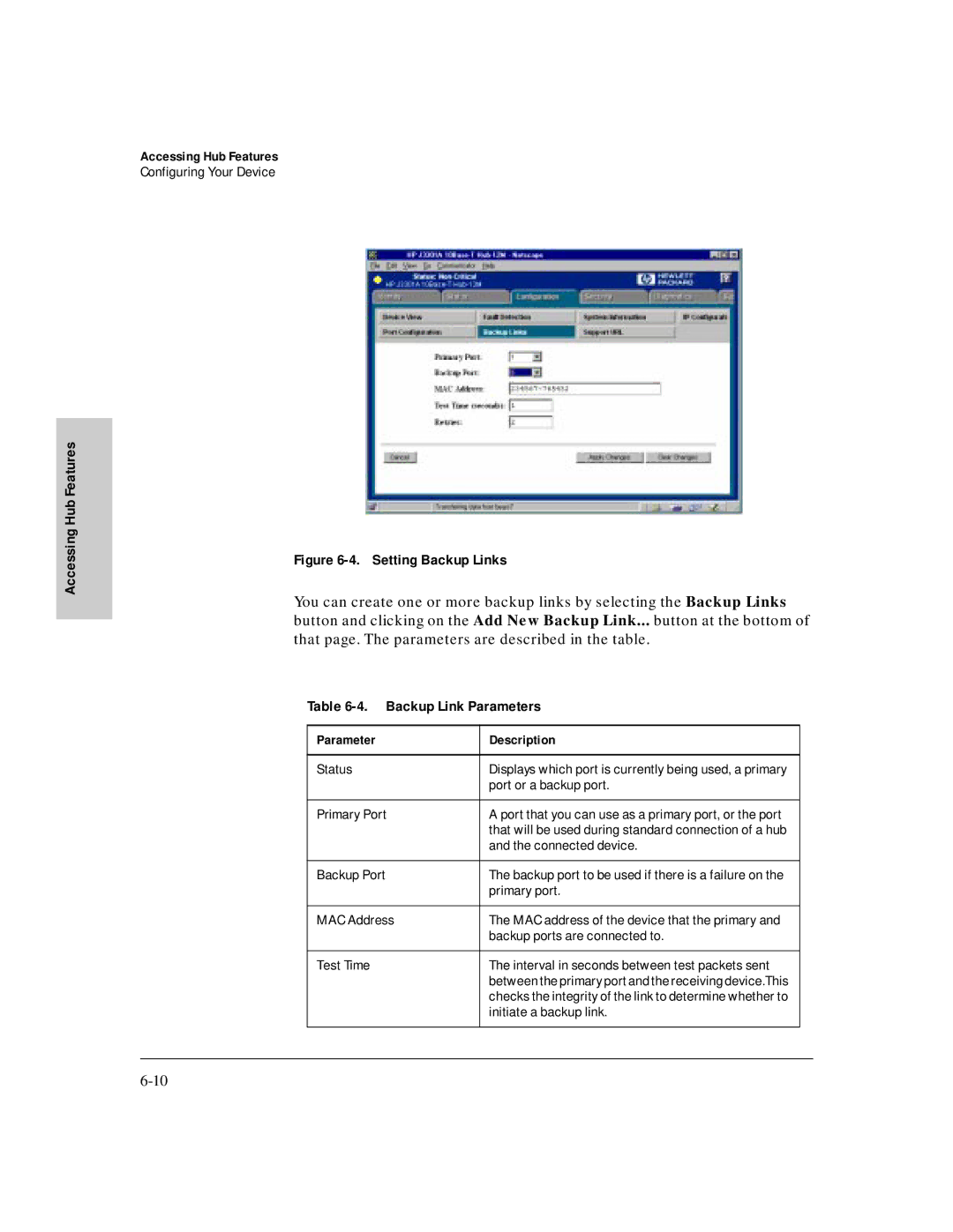 HP J3250M manual Backup Link Parameters 