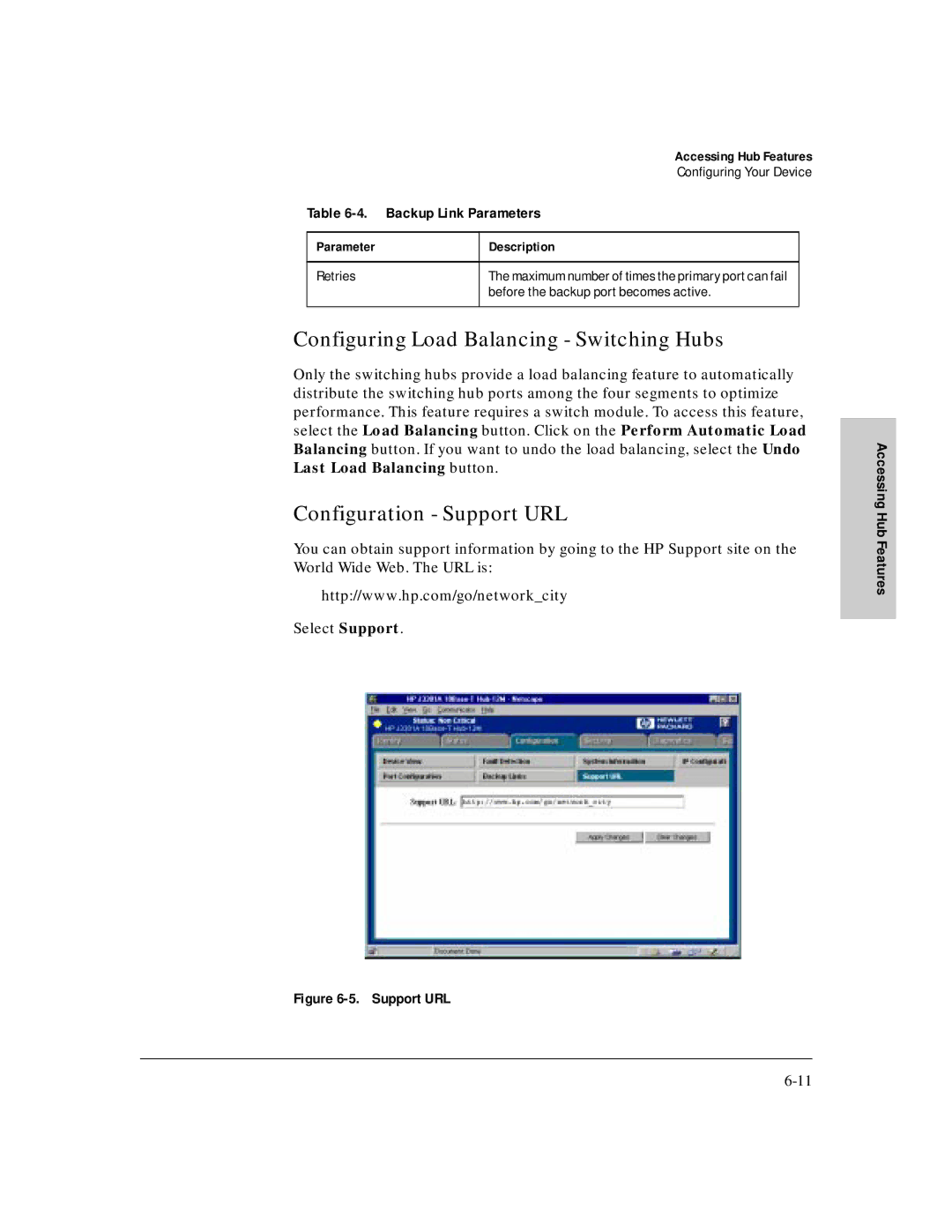 HP J3250M manual Configuring Load Balancing Switching Hubs, Configuration Support URL, Retries 