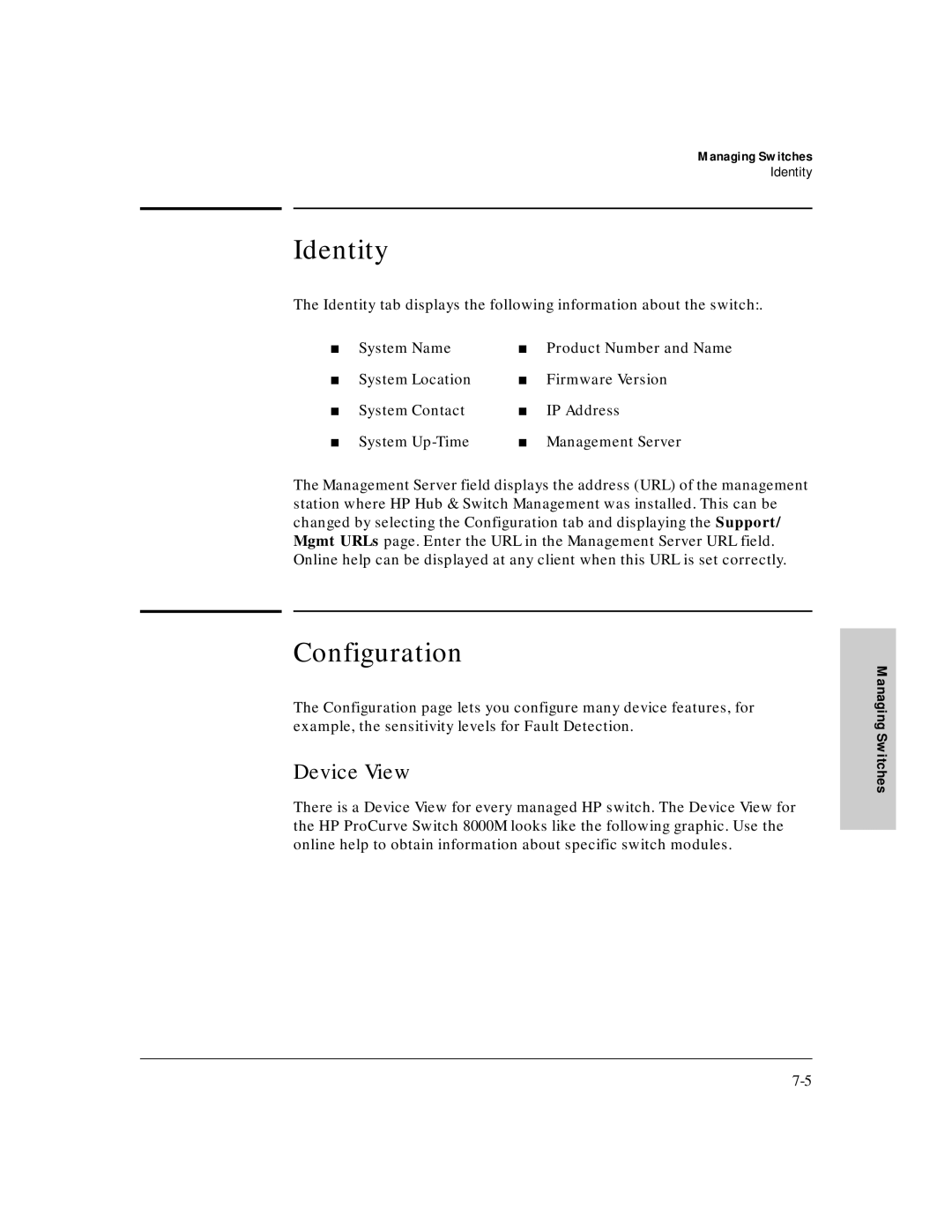 HP J3250M manual Identity, Configuration, Device View 