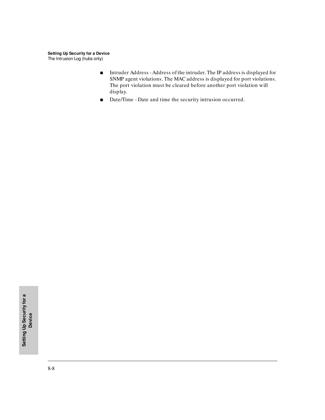 HP J3250M manual Intrusion Log hubs only 