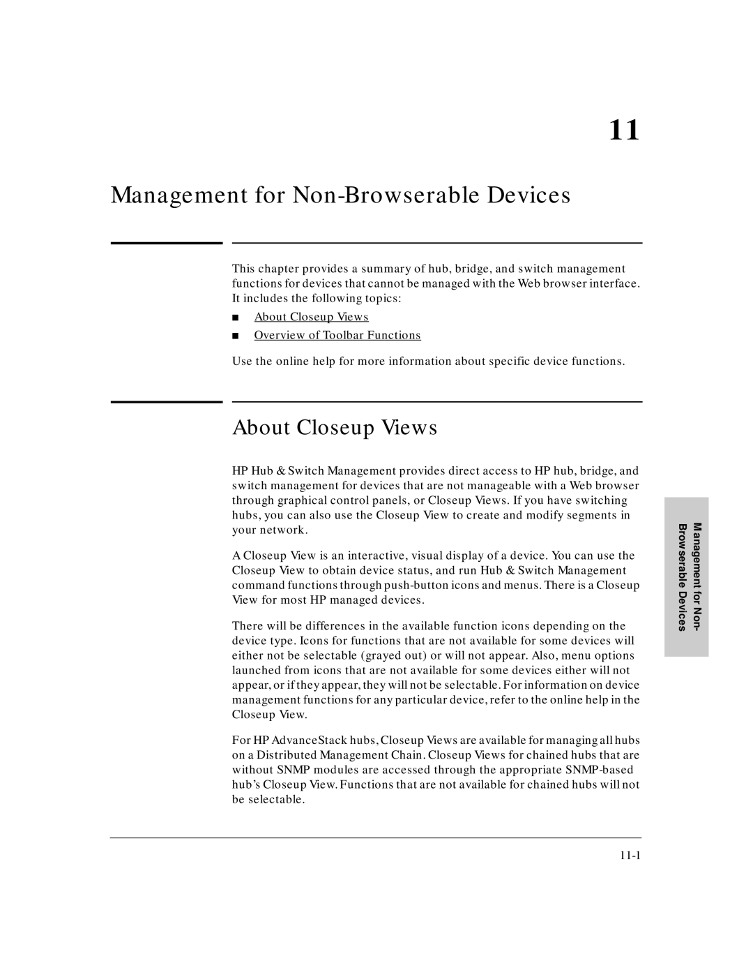 HP J3250M manual Management for Non-Browserable Devices, About Closeup Views 