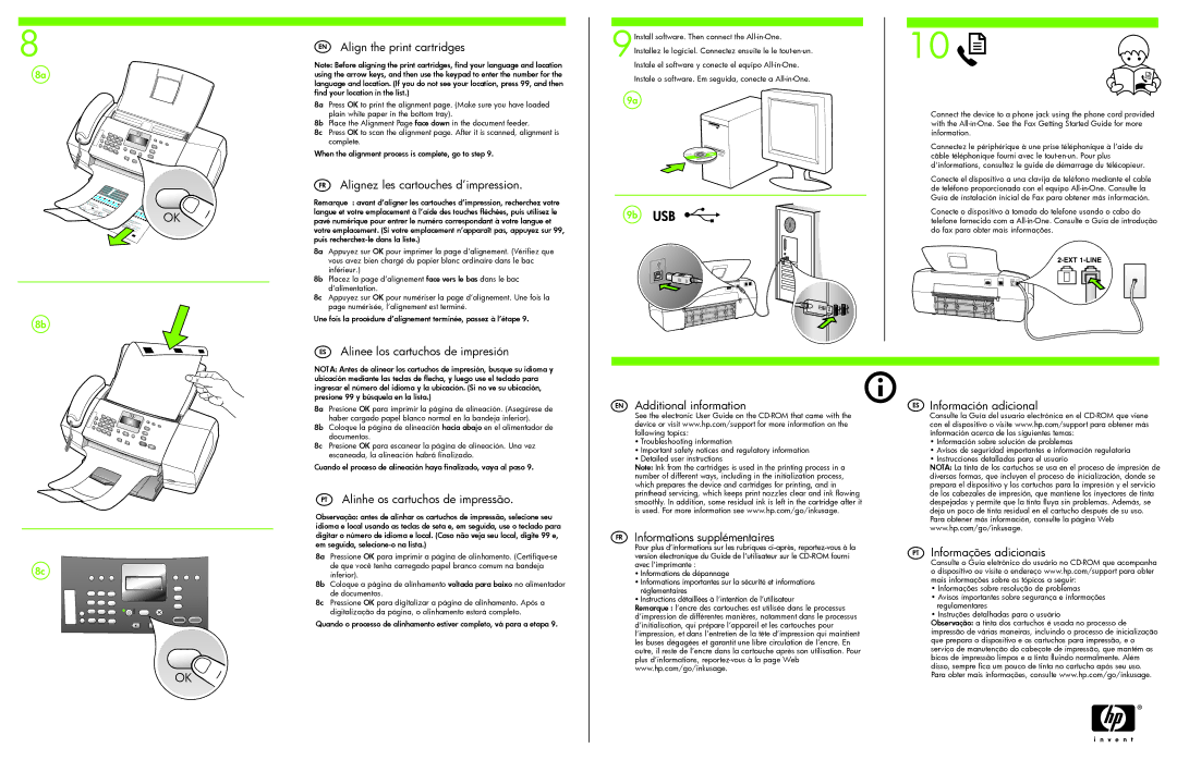 HP J3680 manual EN Align the print cartridges, FR Alignez les cartouches d’impression, ES Alinee los cartuchos de impresión 