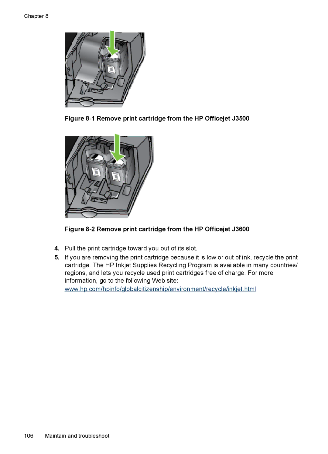 HP J3650, J3680 manual Remove print cartridge from the HP Officejet J3500 