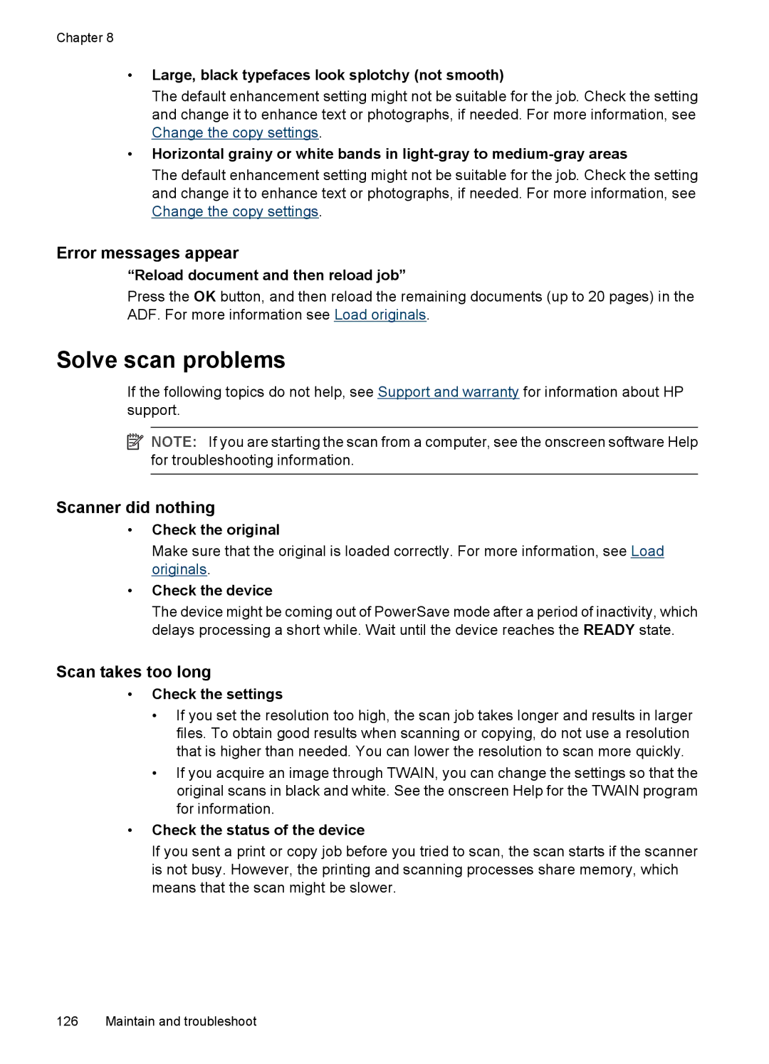 HP J3650, J3680 manual Solve scan problems, Error messages appear, Scanner did nothing, Scan takes too long 