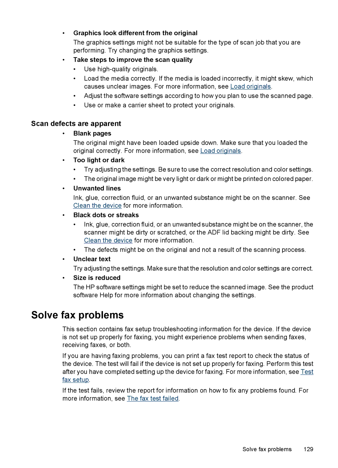 HP J3680, J3650 manual Solve fax problems, Scan defects are apparent 