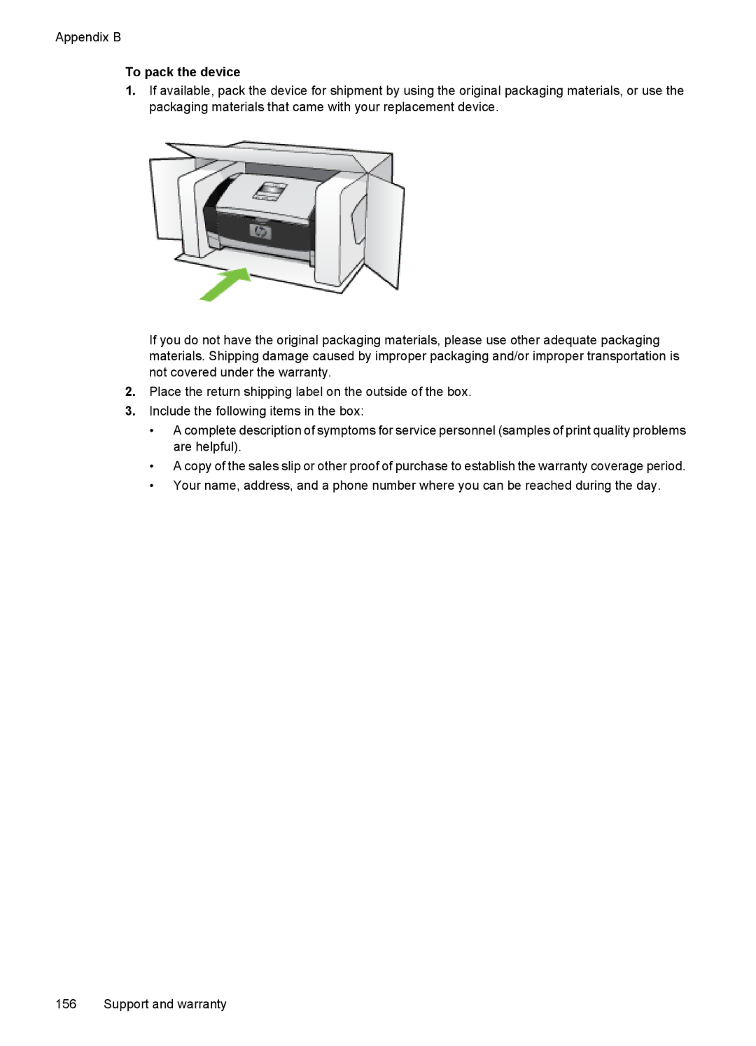 HP J3650, J3680 manual To pack the device 