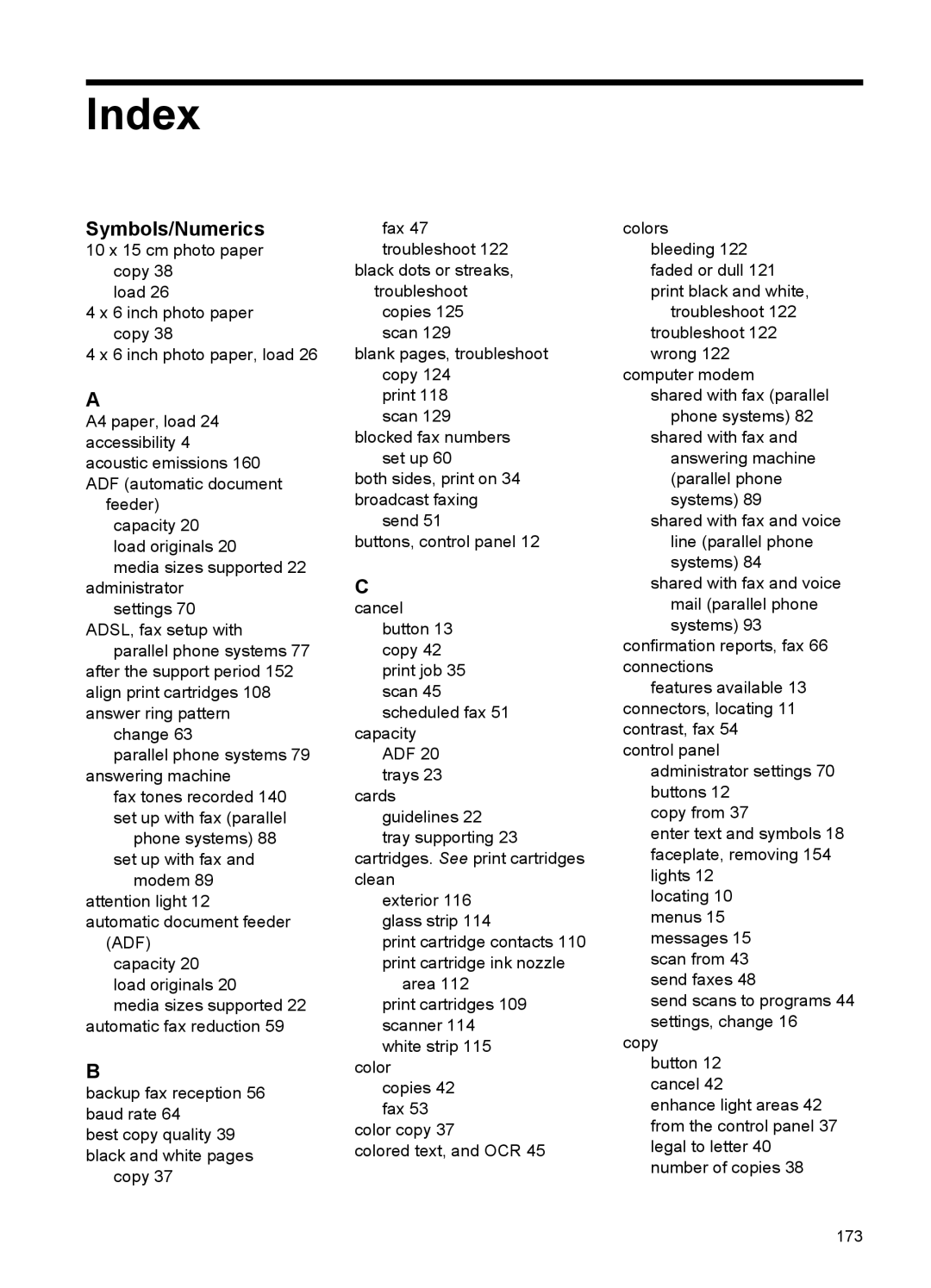 HP J3680, J3650 manual Index, Symbols/Numerics 