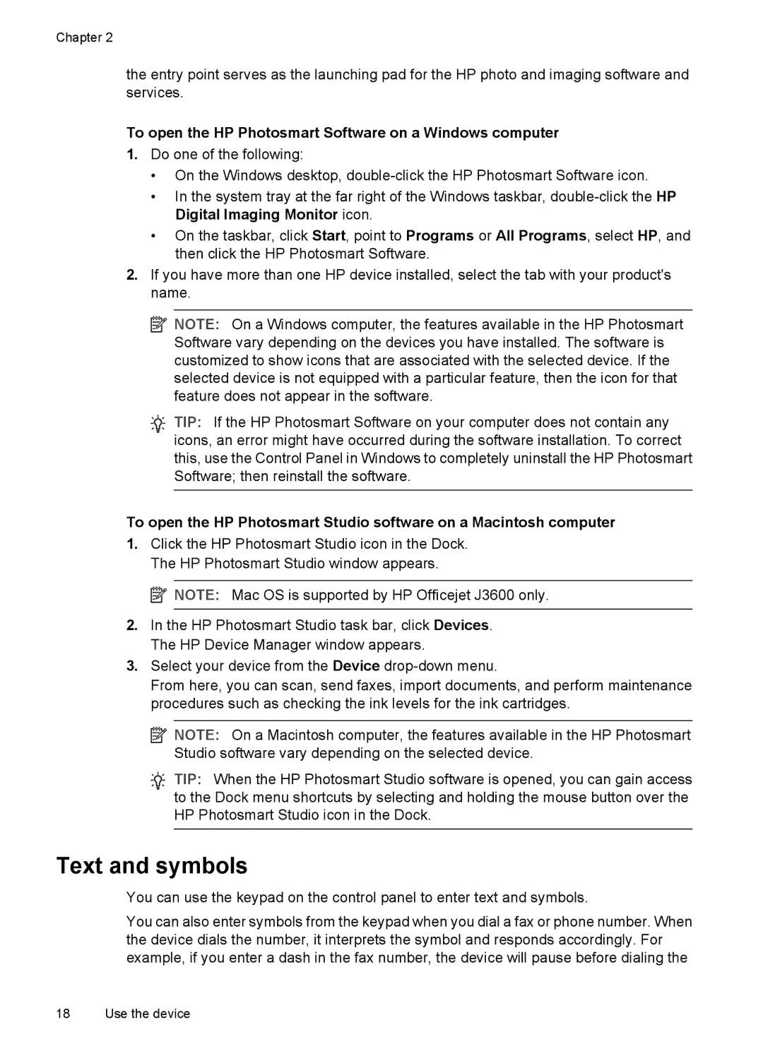 HP J3650, J3680 manual Text and symbols, To open the HP Photosmart Software on a Windows computer 