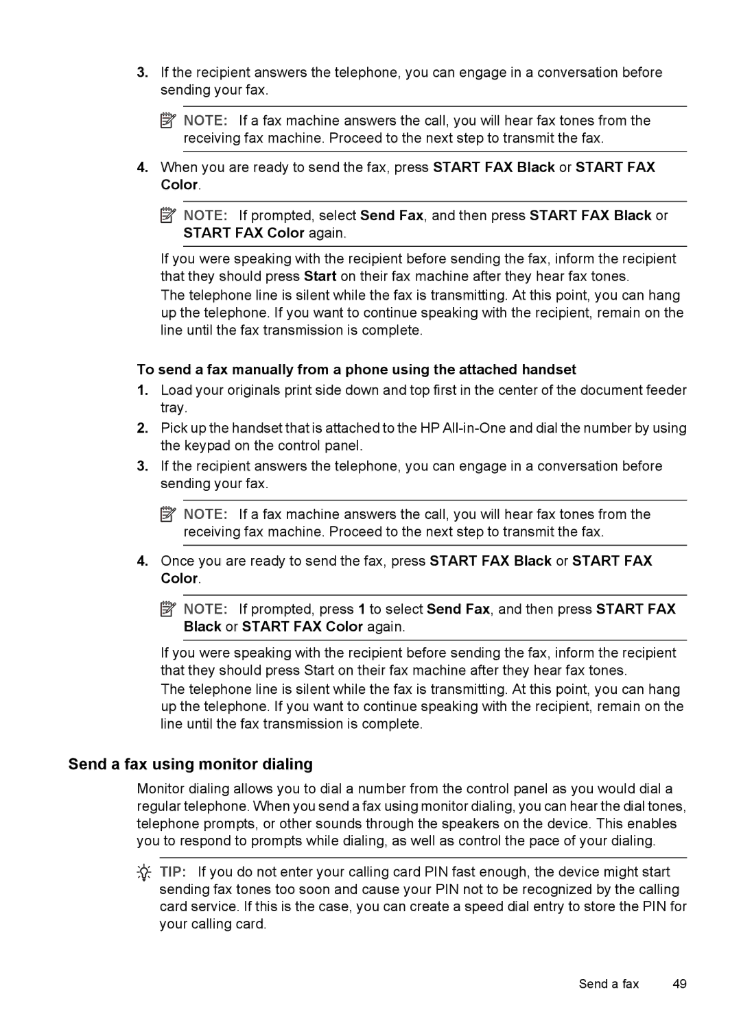 HP J3680, J3650 manual Send a fax using monitor dialing 