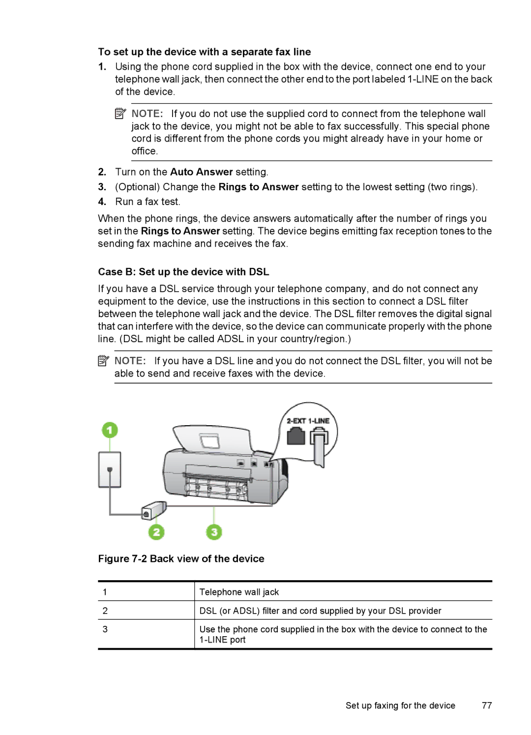 HP J3680, J3650 manual To set up the device with a separate fax line, Case B Set up the device with DSL 