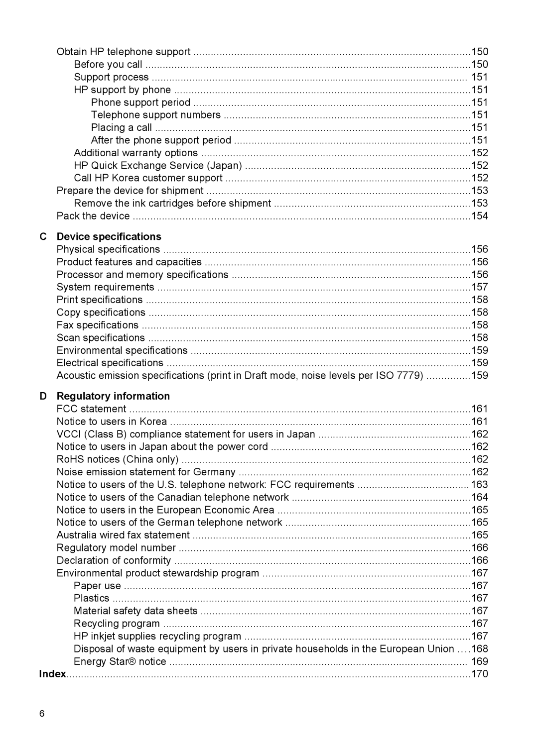 HP J4580, J4500 manual Device specifications, Regulatory information 