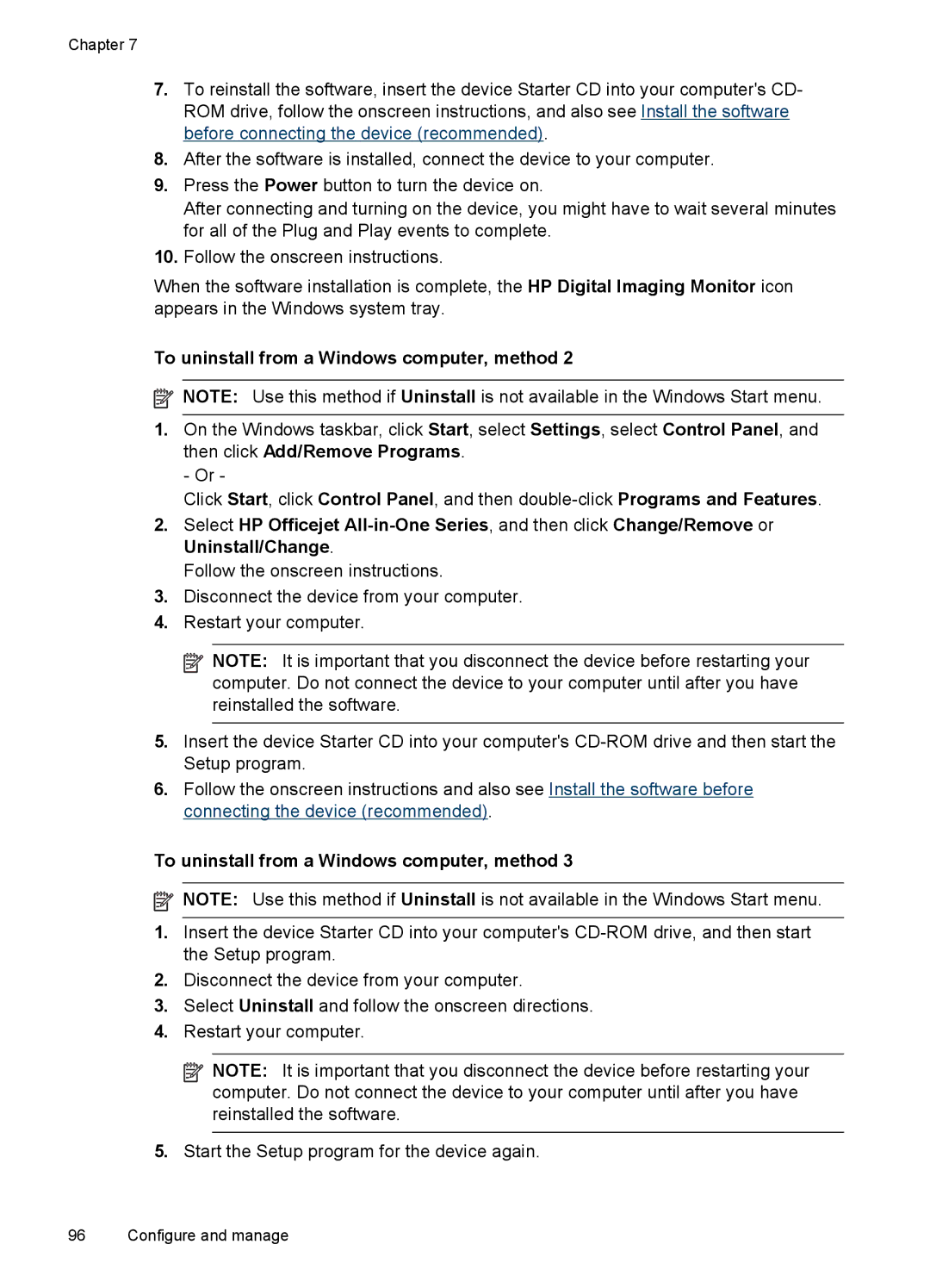 HP J4580, J4500 manual To uninstall from a Windows computer, method 