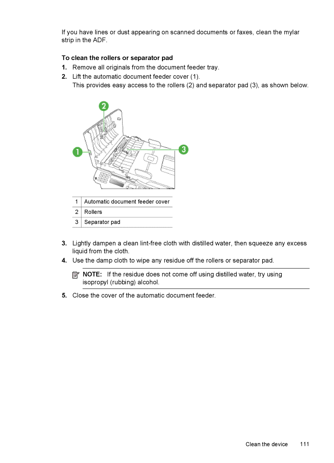 HP J4500, J4580 manual To clean the rollers or separator pad 