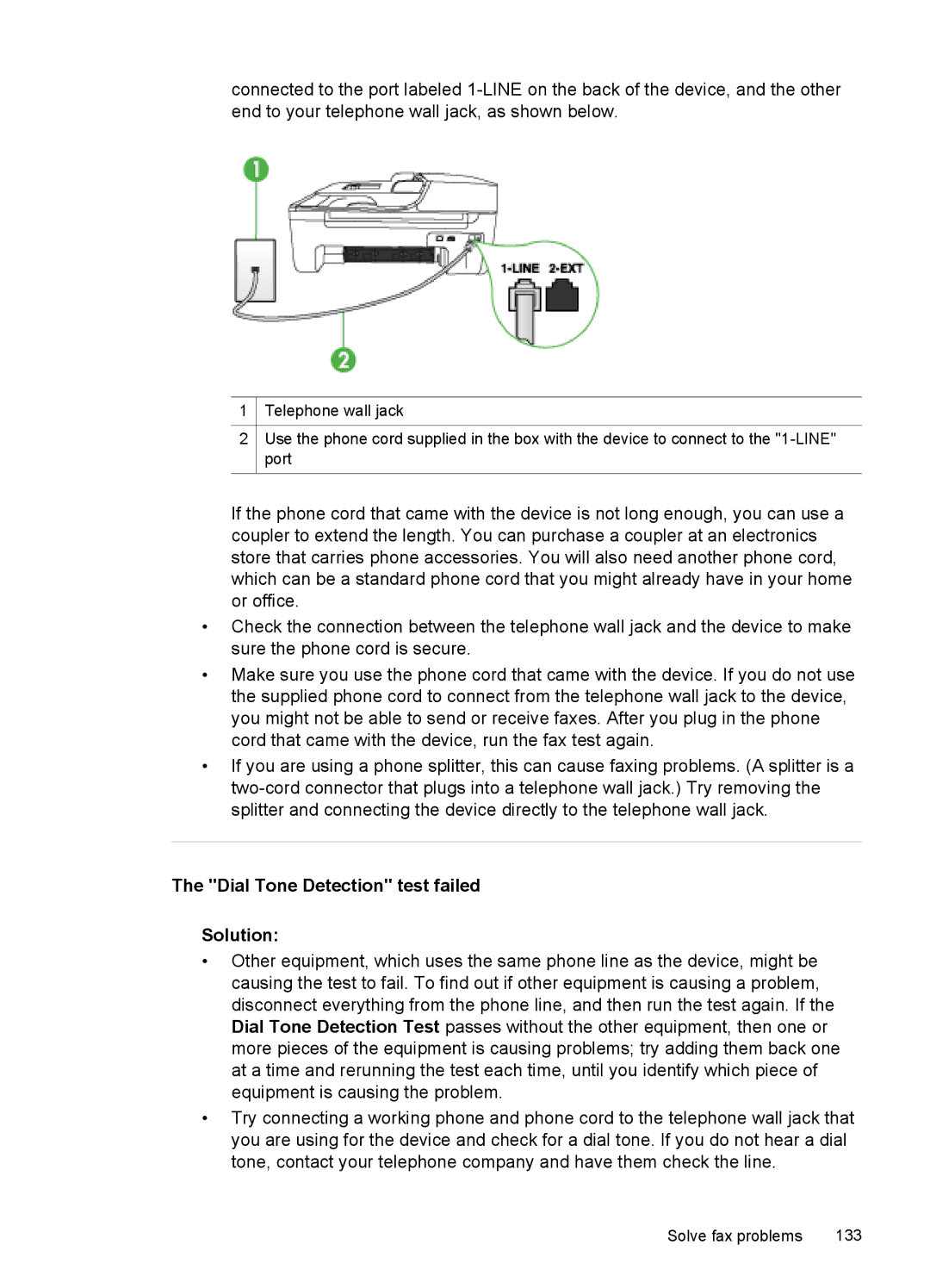 HP J4500, J4580 manual Dial Tone Detection test failed Solution 