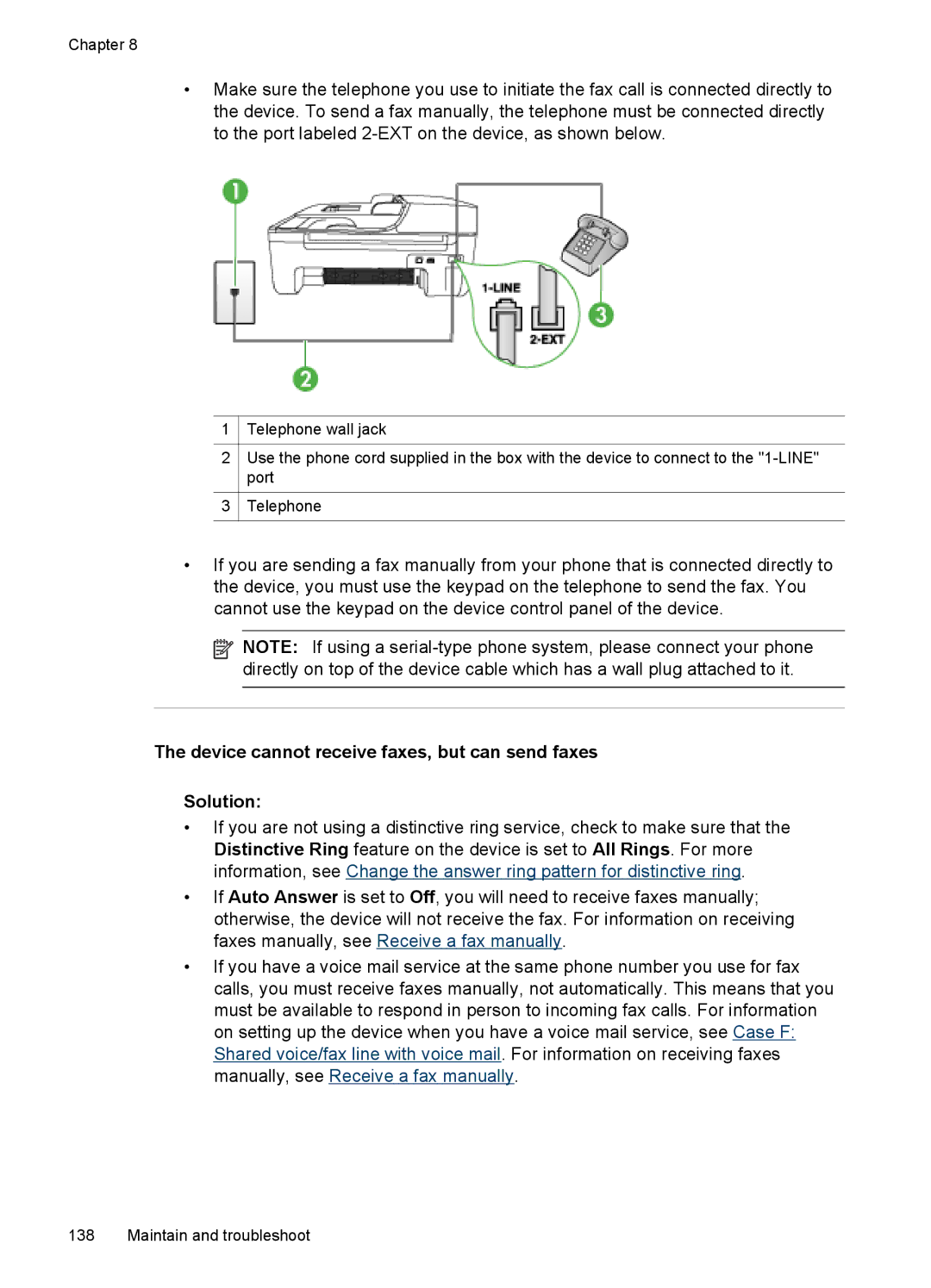 HP J4580, J4500 manual Device cannot receive faxes, but can send faxes Solution 