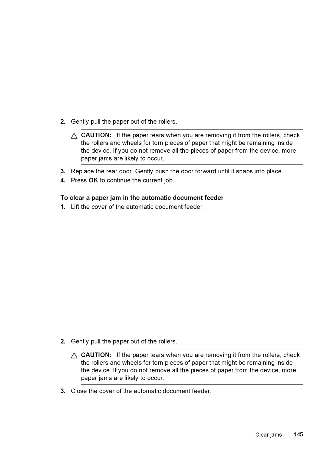 HP J4500, J4580 manual To clear a paper jam in the automatic document feeder 