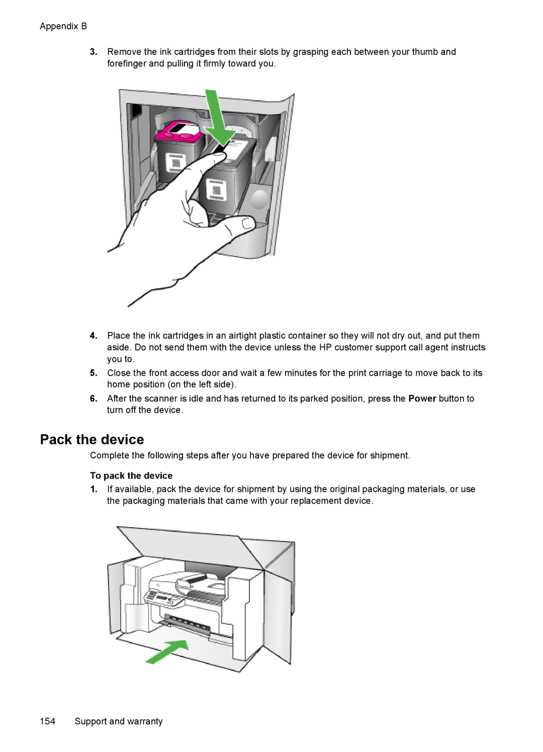 HP J4580, J4500 manual Pack the device, To pack the device 