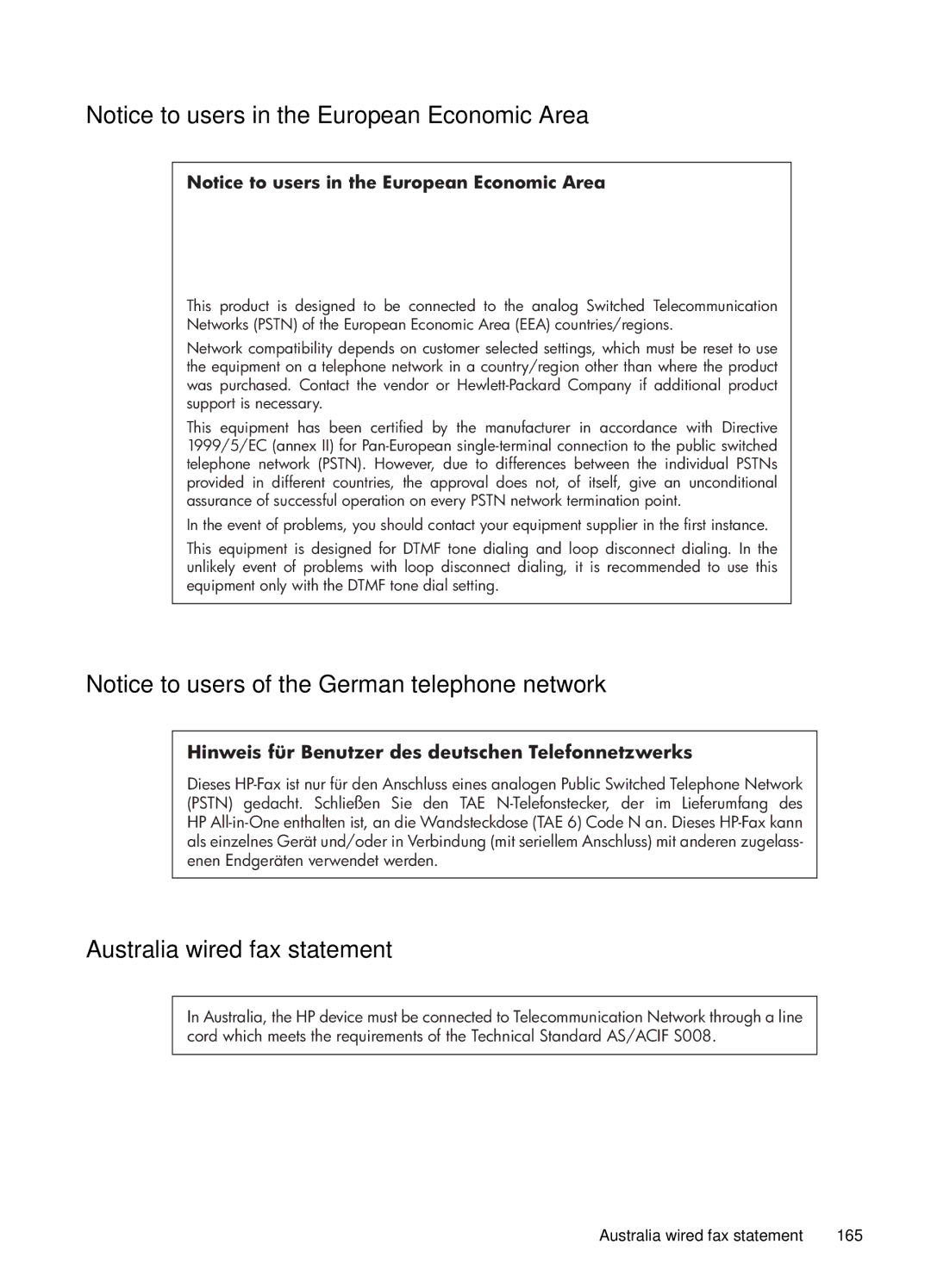 HP J4500, J4580 manual Australia wired fax statement, Hinweis für Benutzer des deutschen Telefonnetzwerks 