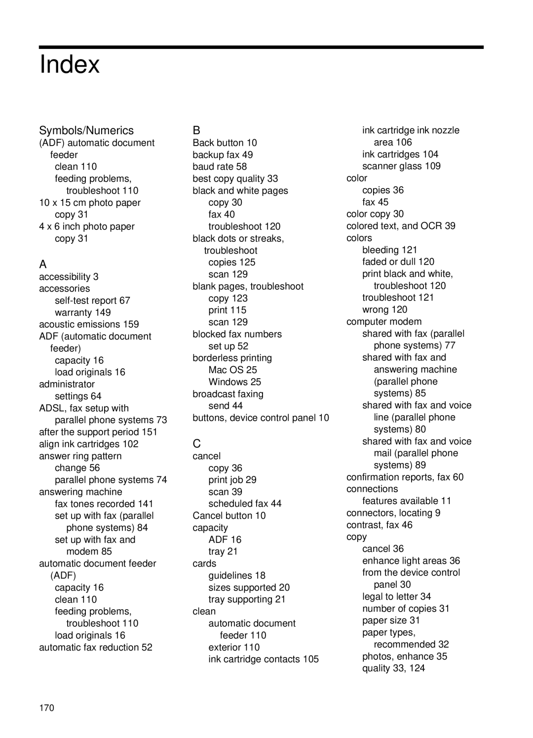 HP J4580, J4500 manual Index, Symbols/Numerics 