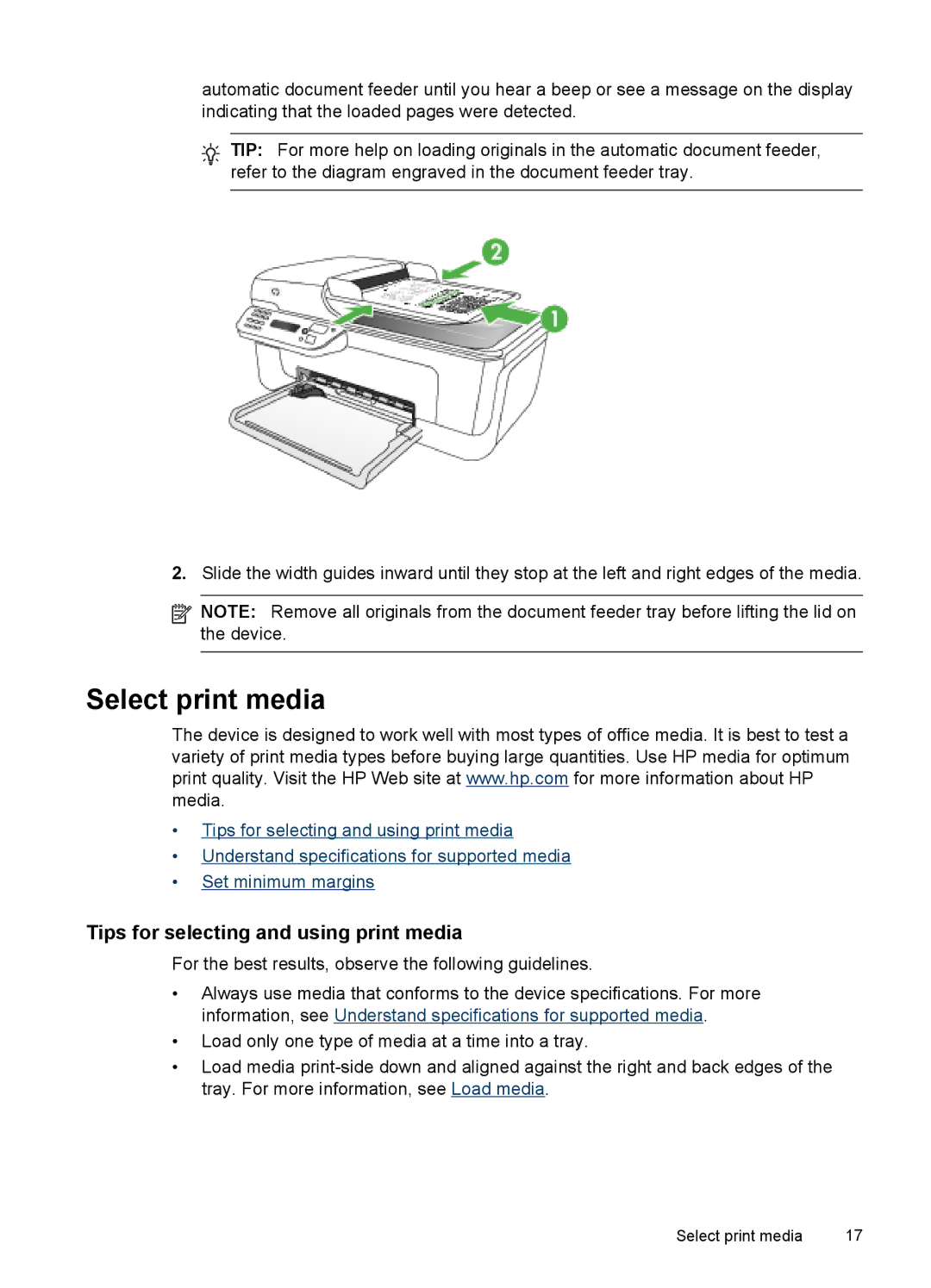 HP J4500, J4580 manual Select print media, Tips for selecting and using print media 