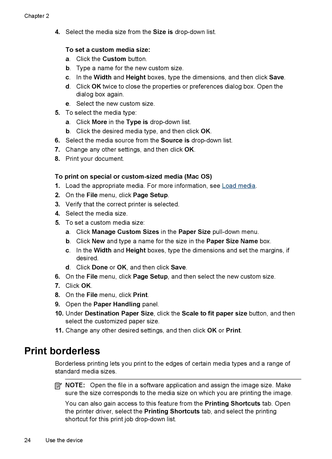 HP J4580, J4500 manual Print borderless, To set a custom media size a. Click the Custom button 