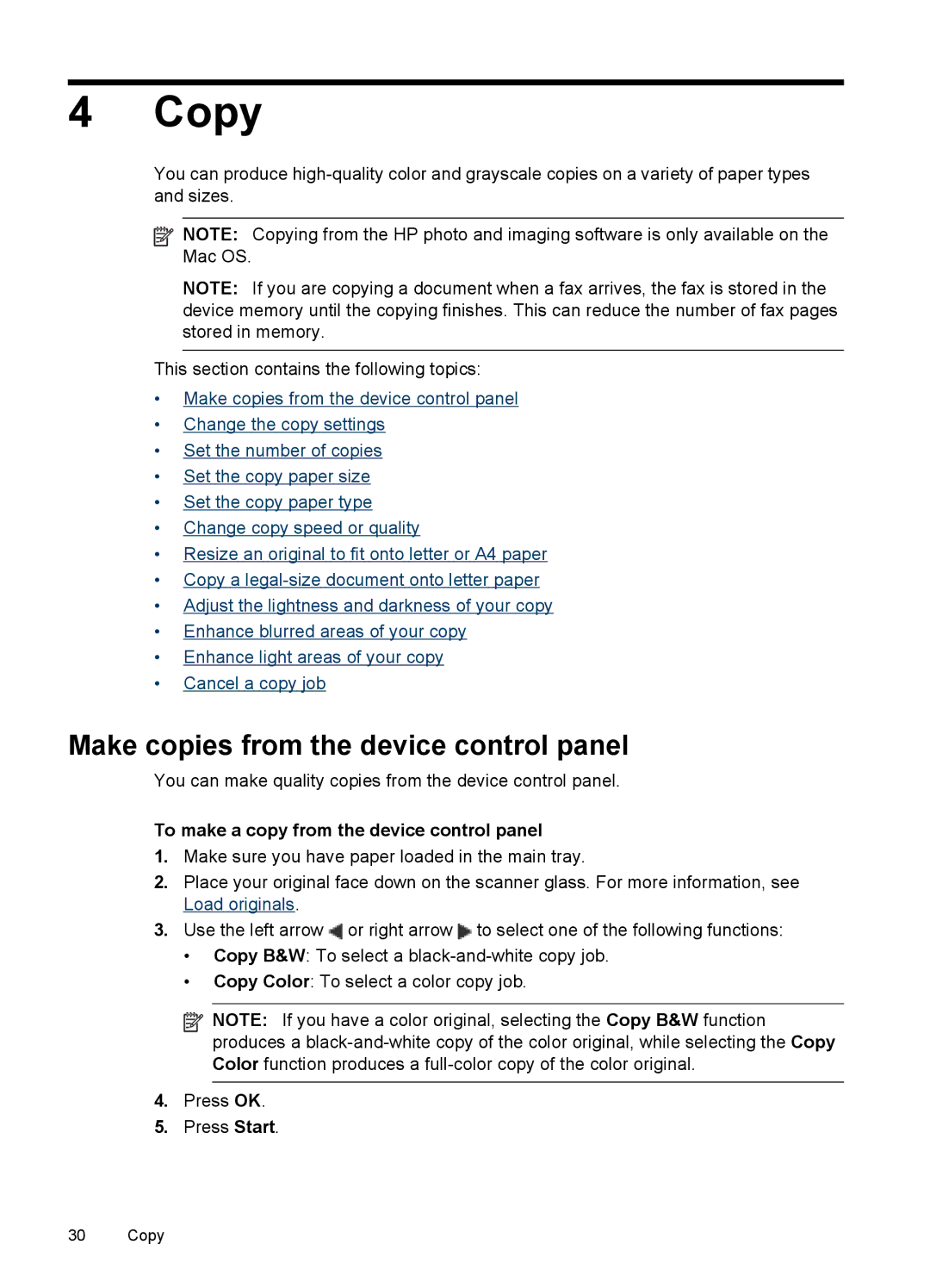 HP J4580, J4500 manual Copy, Make copies from the device control panel, To make a copy from the device control panel 