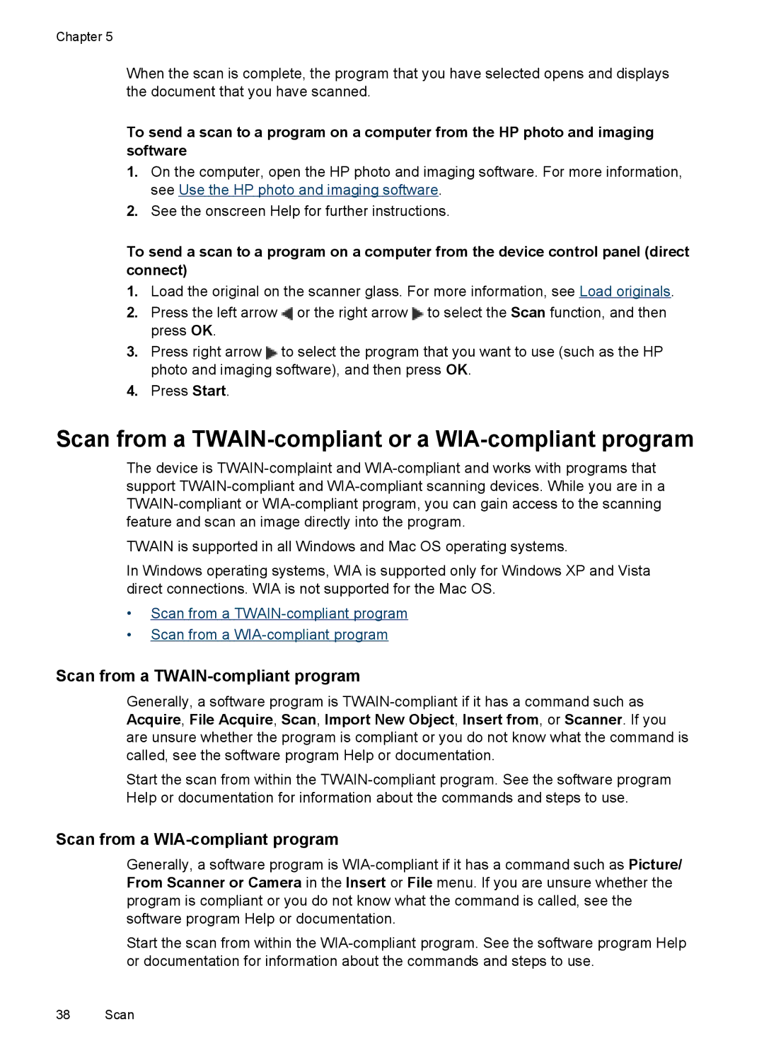 HP J4580, J4500 manual Scan from a TWAIN-compliant or a WIA-compliant program, Scan from a TWAIN-compliant program 